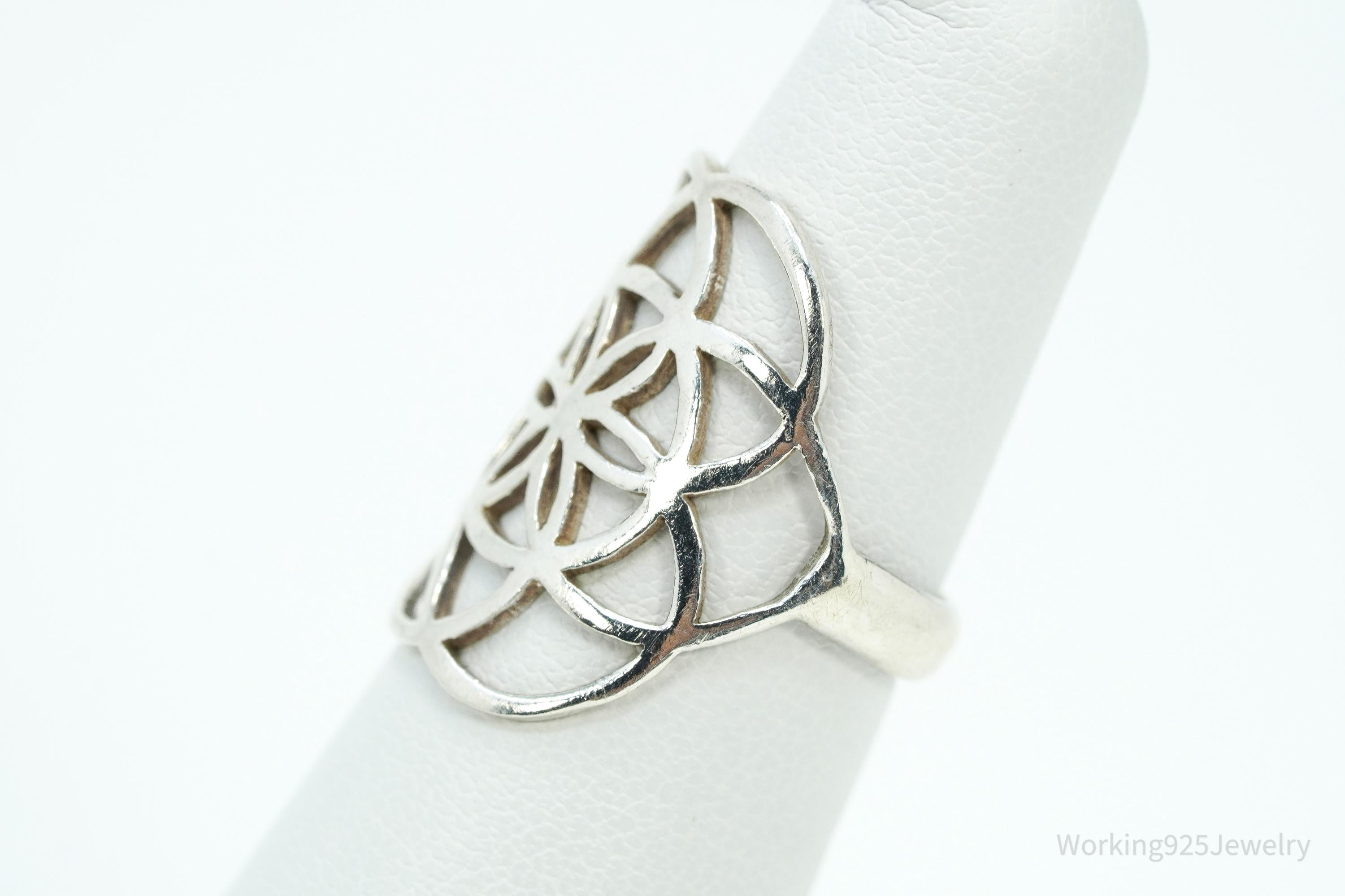 Vintage Flower Seed Of Life Sterling Silver Ring - Size 6