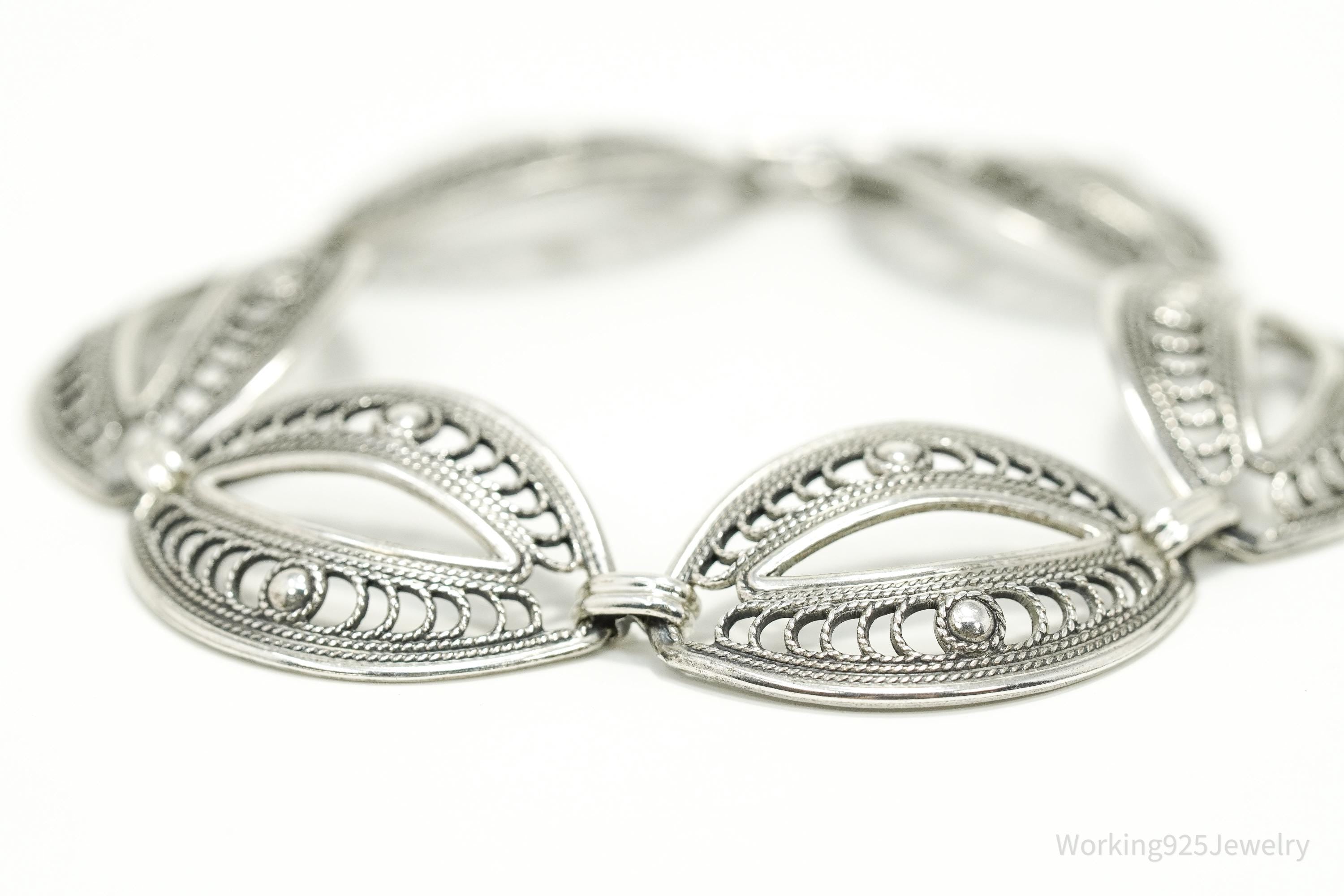 Vintage Danecraft Ornate Mid Century Sterling Silver Bracelet 7 5/8"