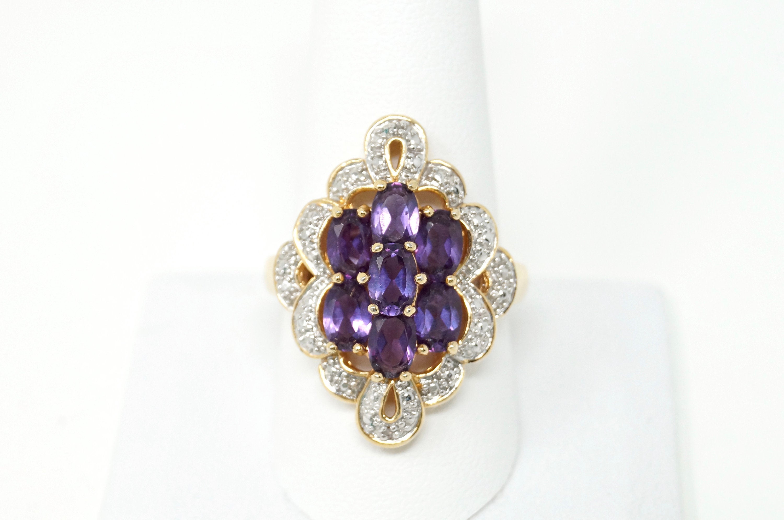 Vintage Stunning Art Deco Style Amethyst Sterling Silver Statement Ring Sz 10