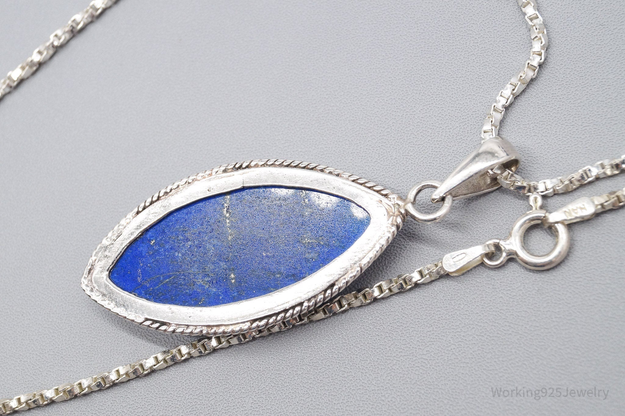 Vintage Lapis Lazuli Sterling Silver Necklace 24"