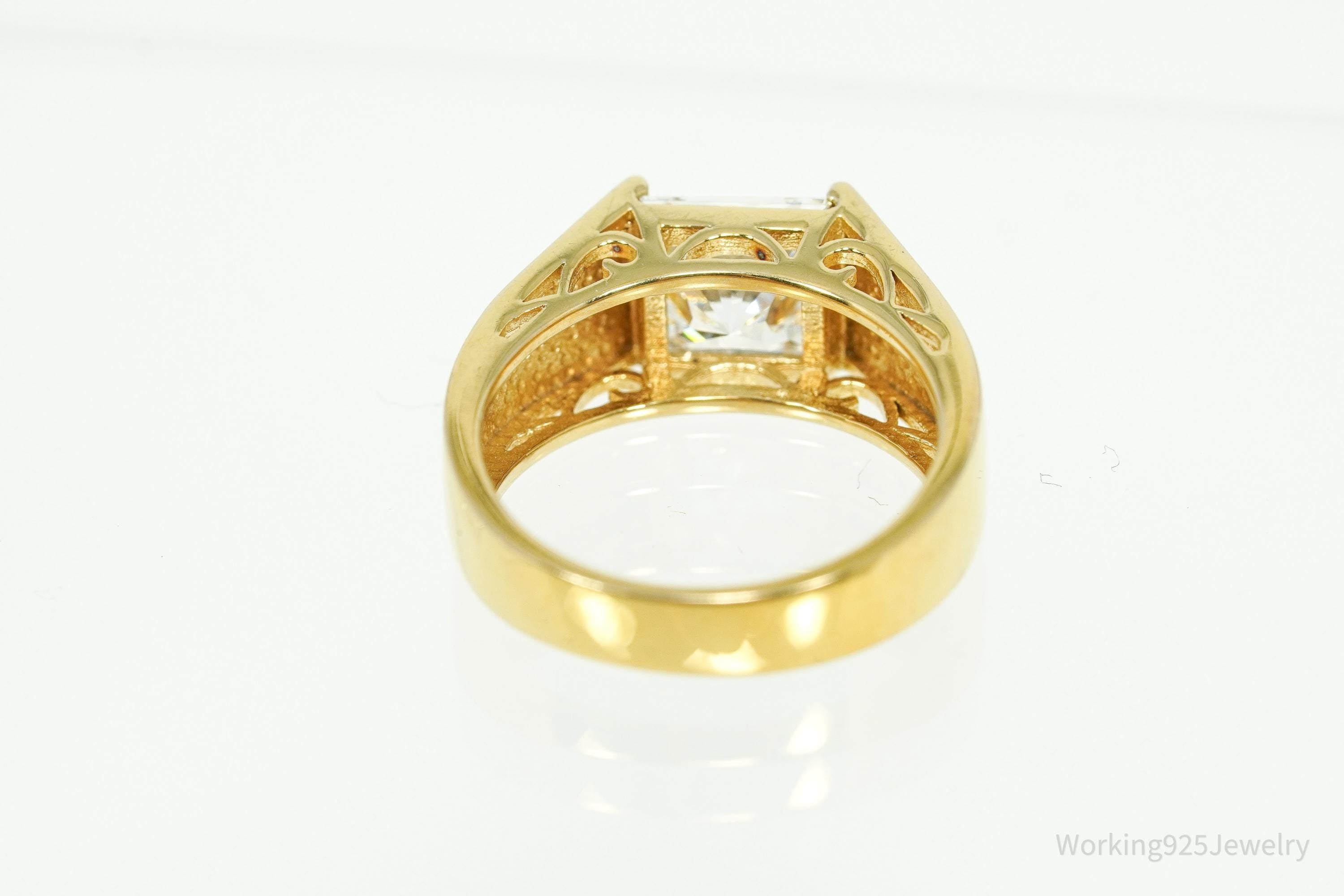Vintage Gold Vermeil Cubic Zirconia Sterling Silver Ring - Size 7
