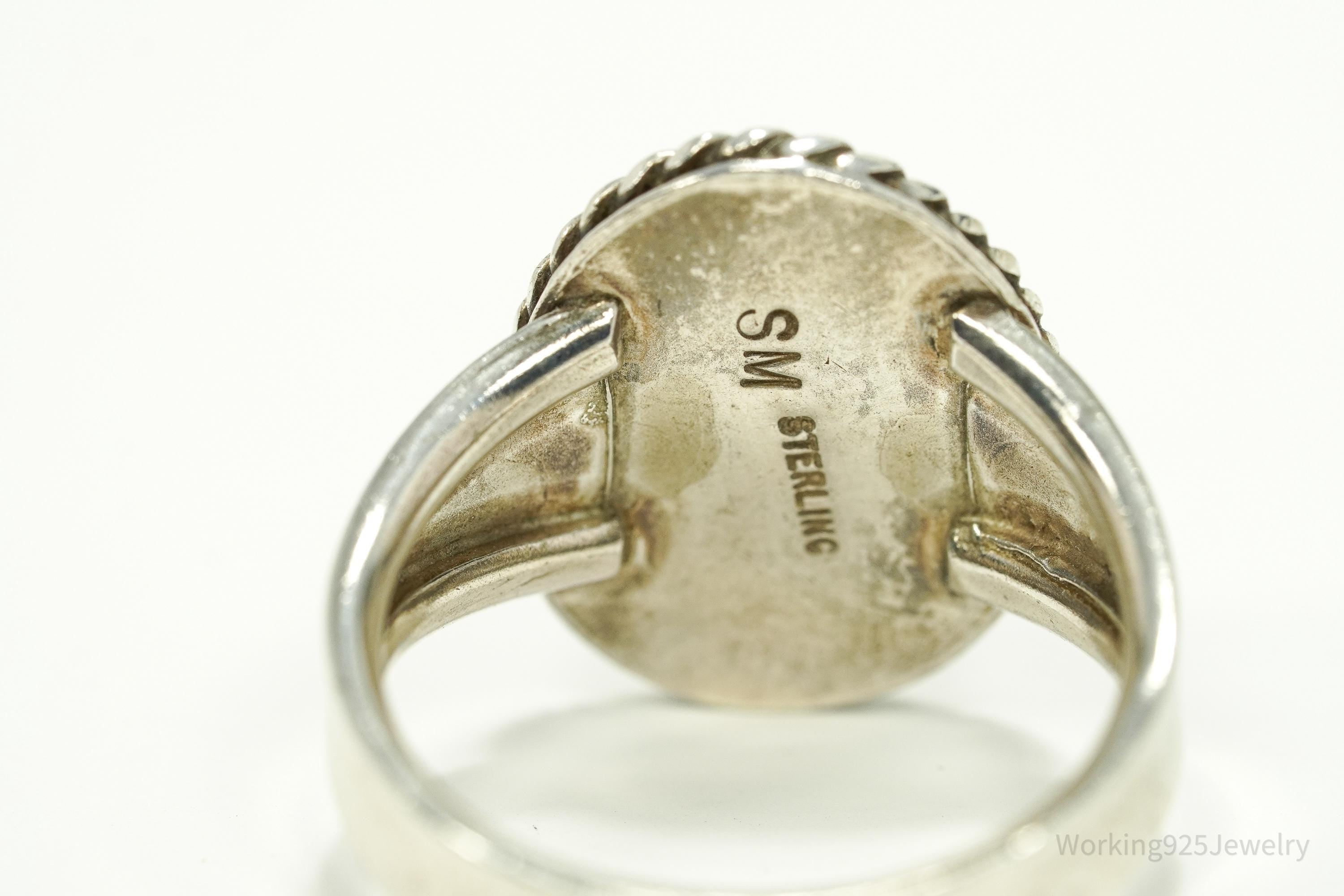 Vintage Native American SM Tiger's Eye Sterling Silver Ring Size 12.75