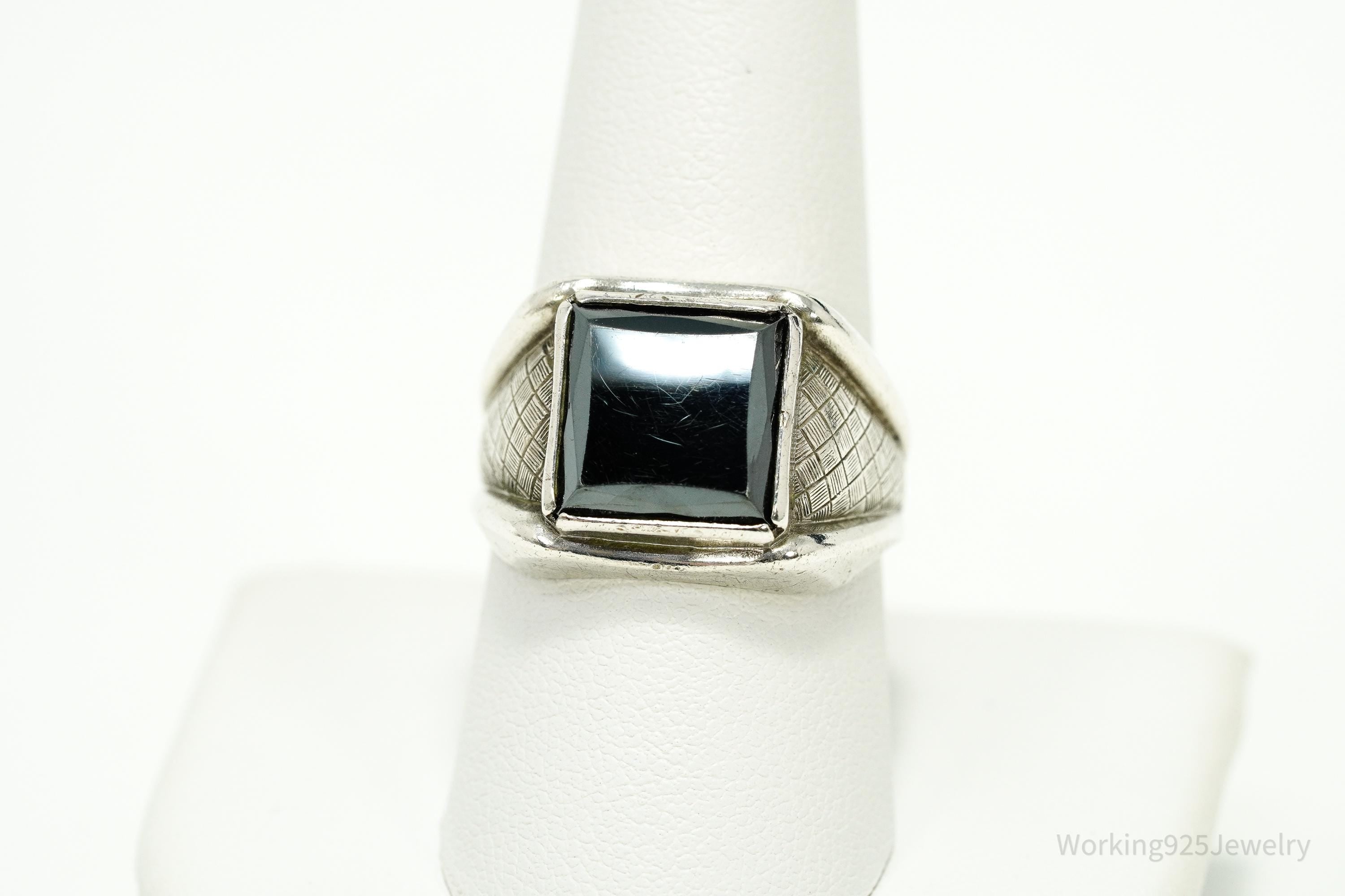 Antique Clark & Coombs Hematite Sterling Silver Ring - Size 9.25