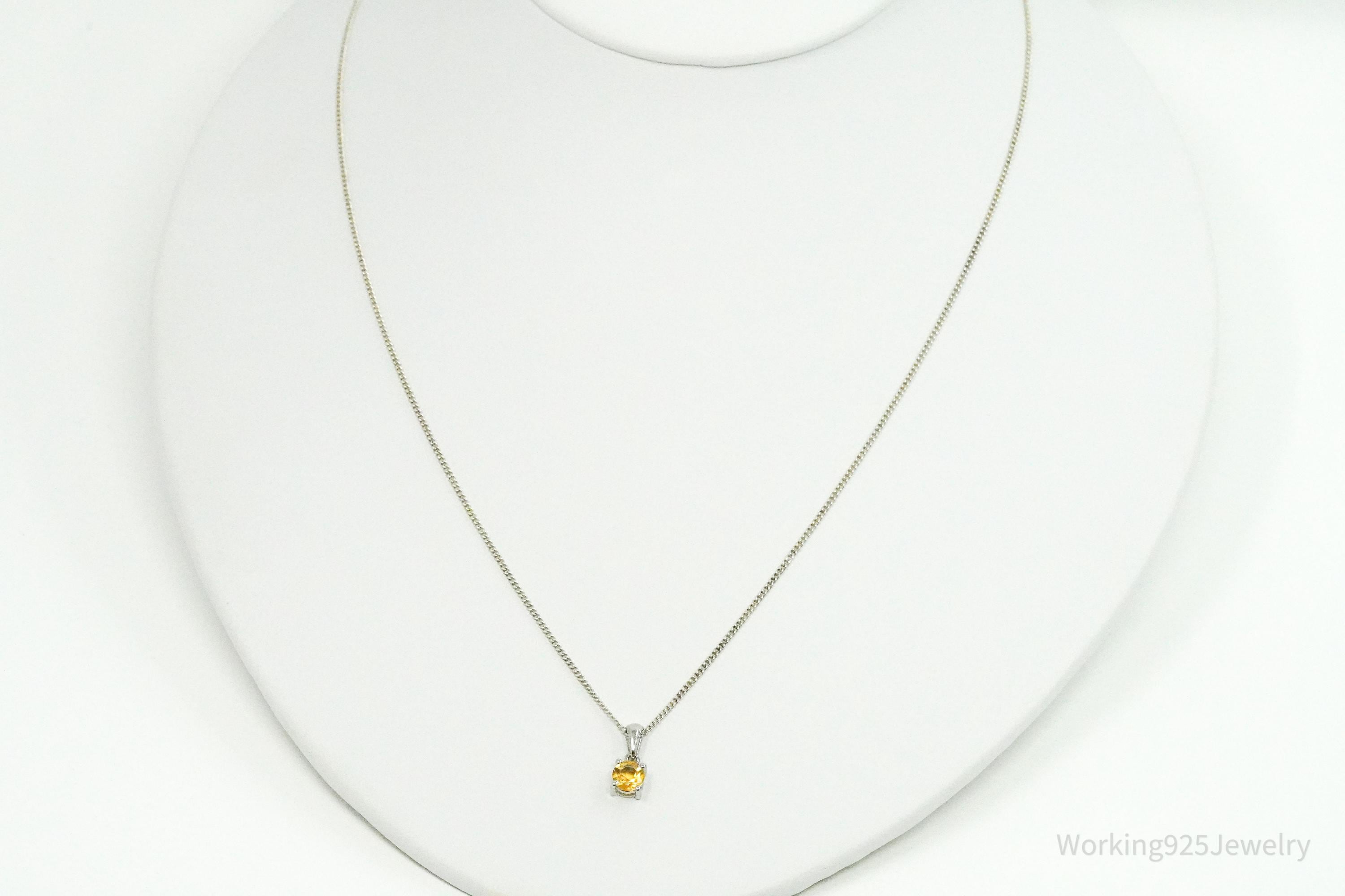 Vintage Citrine Sterling Silver Necklace 19"