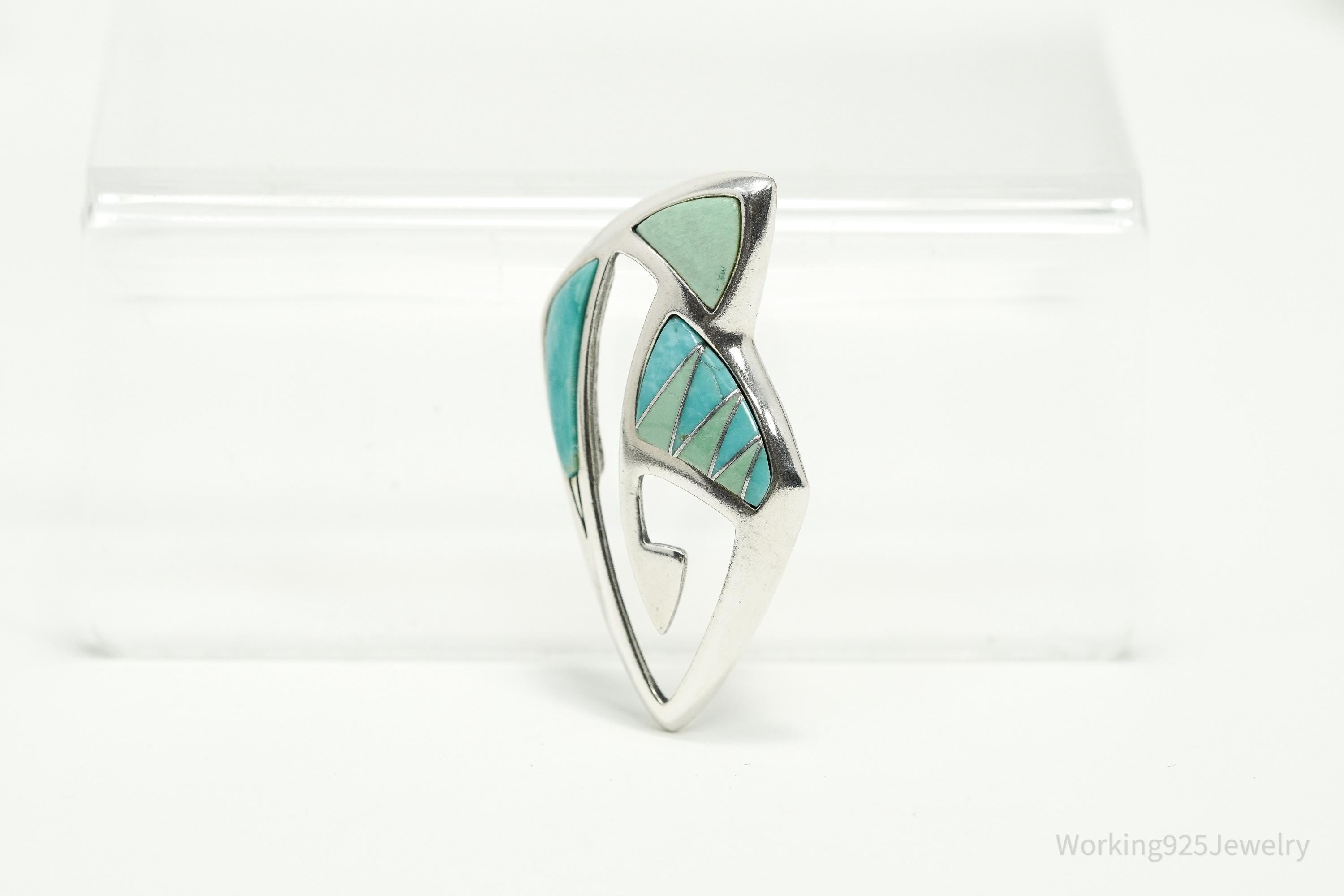 VTG Native Designer Carolyn Pollack Relios Turquoise Inlay Sterling Silver Pendant 1 9/16"