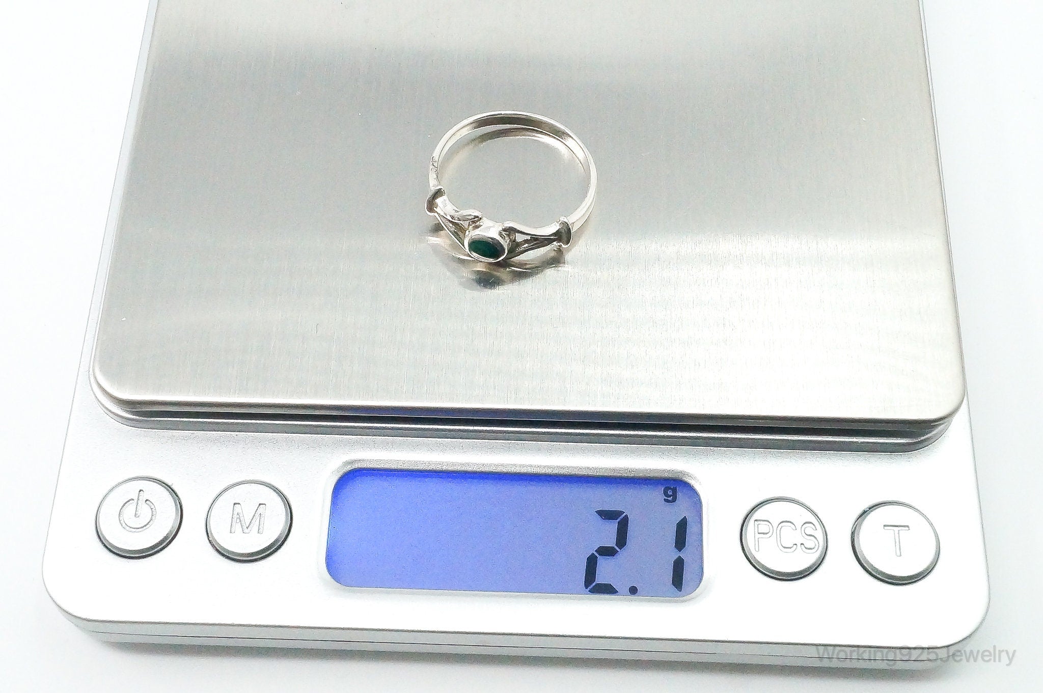 Vintage Malachite Sterling Silver Ring - Size 7.75