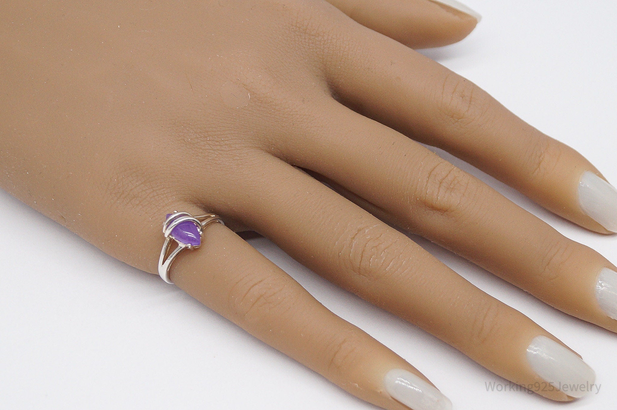 Vintage Avon Lavender Jade Sterling Silver Ring - Size 5