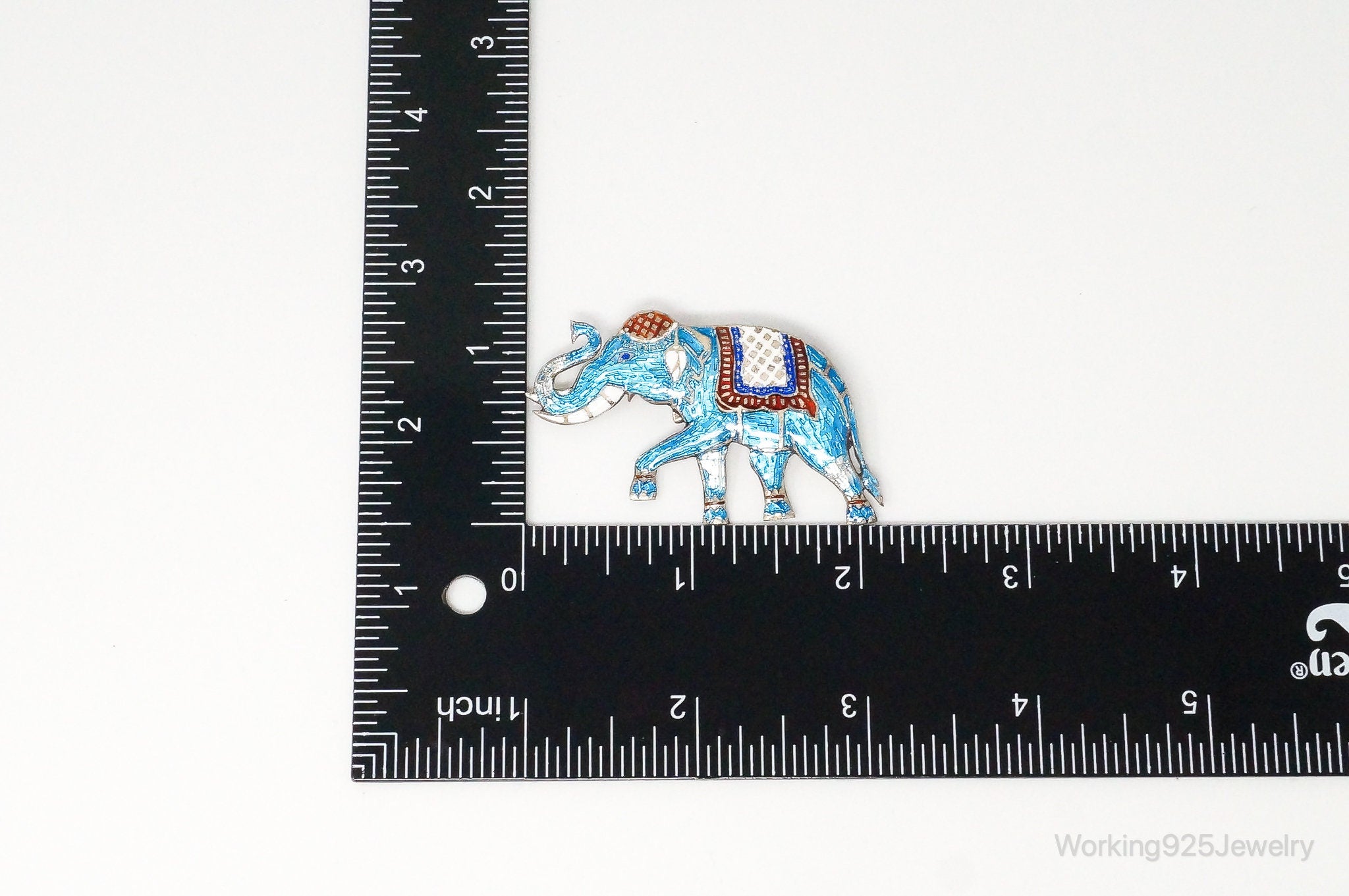 Vintage Designer SIAM NIELLO Elephant Enamel Sterling Silver Brooch Pin