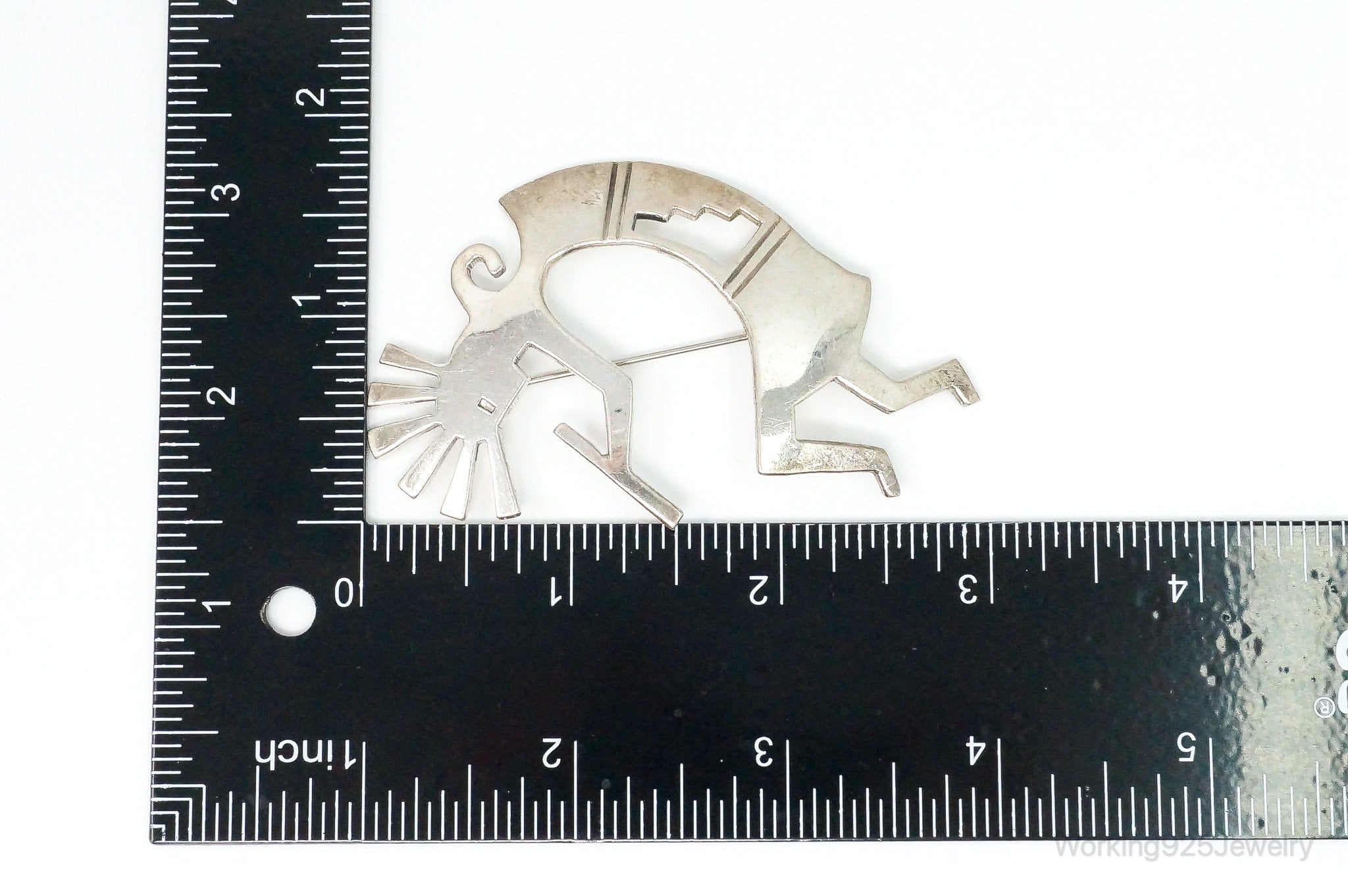 Large Vintage Native American Dancing Kokopelli Sterling Silver Brooch Pin