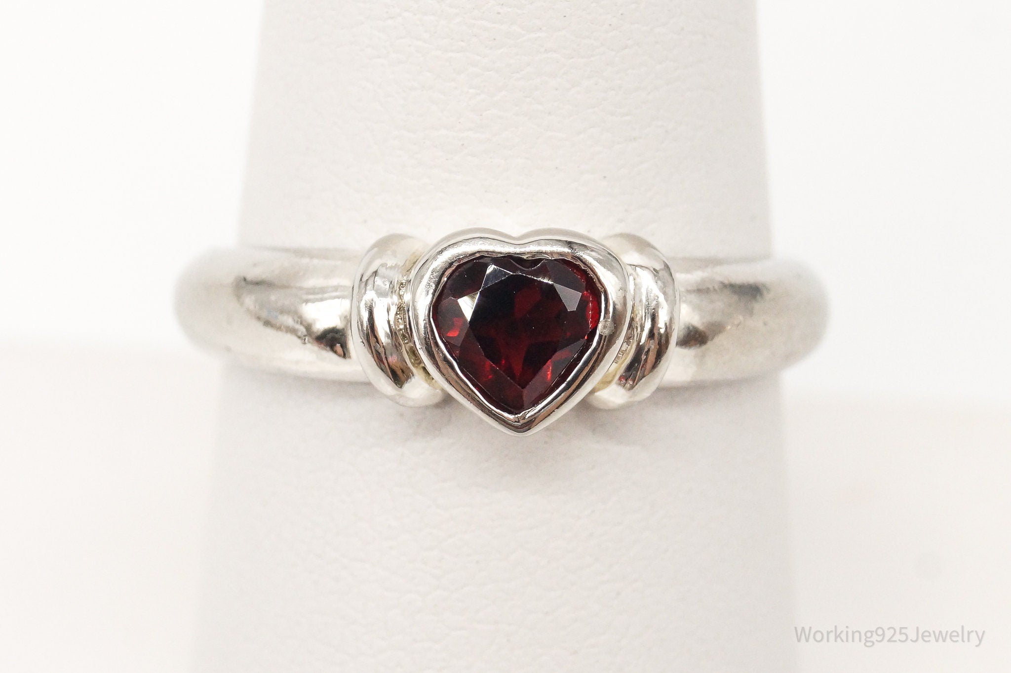 Vintage FAS Garnet Rhodium Plate Over Sterling Silver Ring - Size 7.5