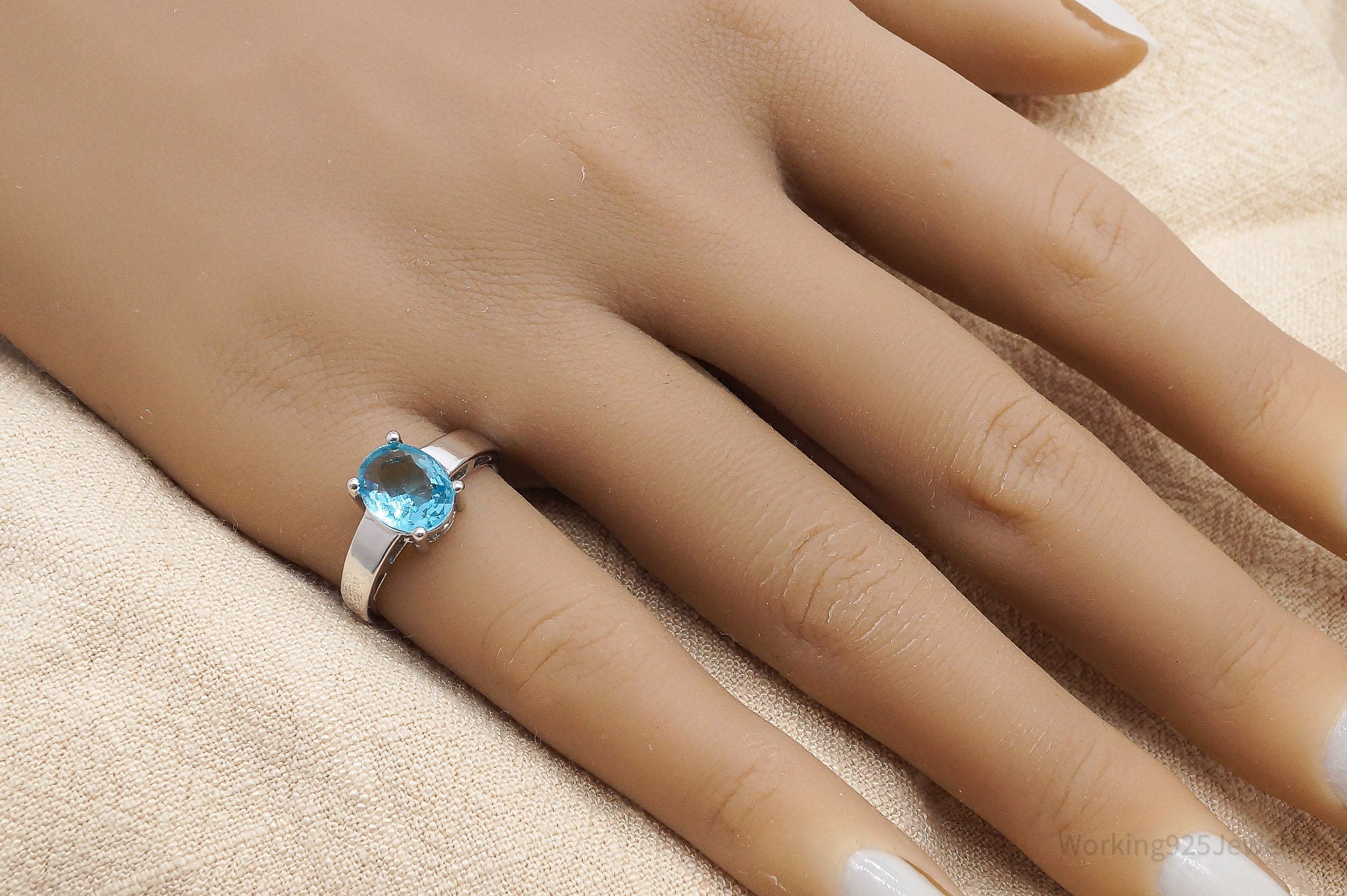 Vintage Blue Topaz Sterling Silver Ring - Size 5.75