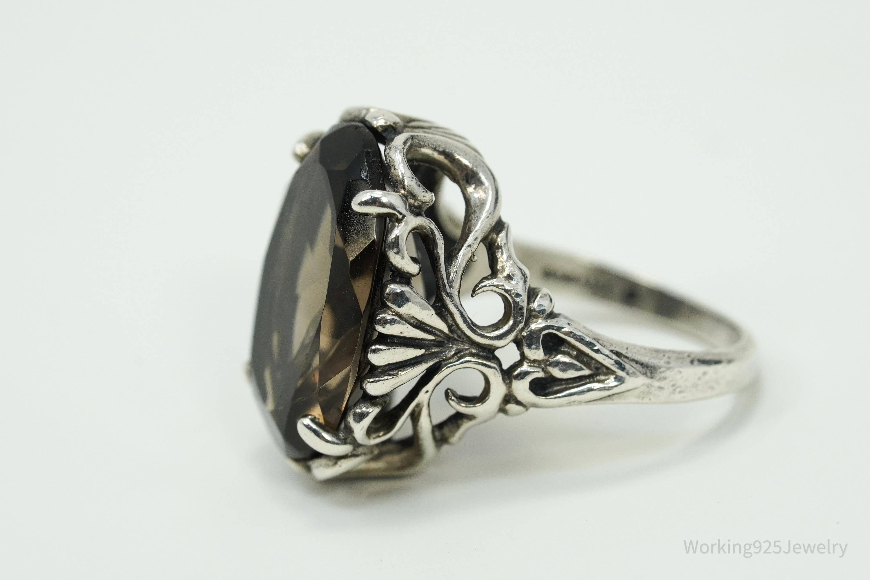 Vintage Kabana Large Smoky Topaz Sterling Silver Ring - Size 5.75