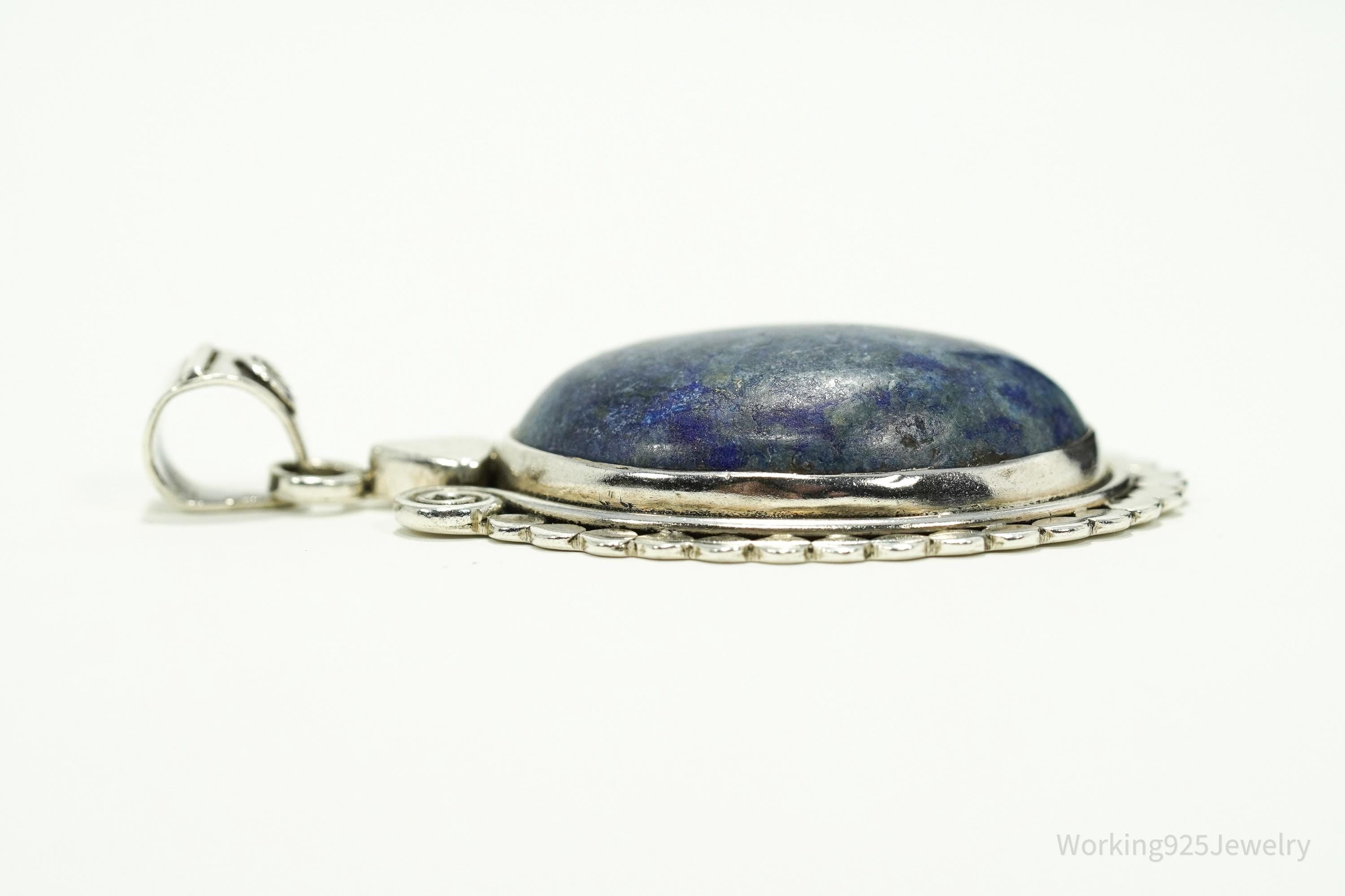 Large Vintage Lapis Lazuli Sterling Silver Pendant