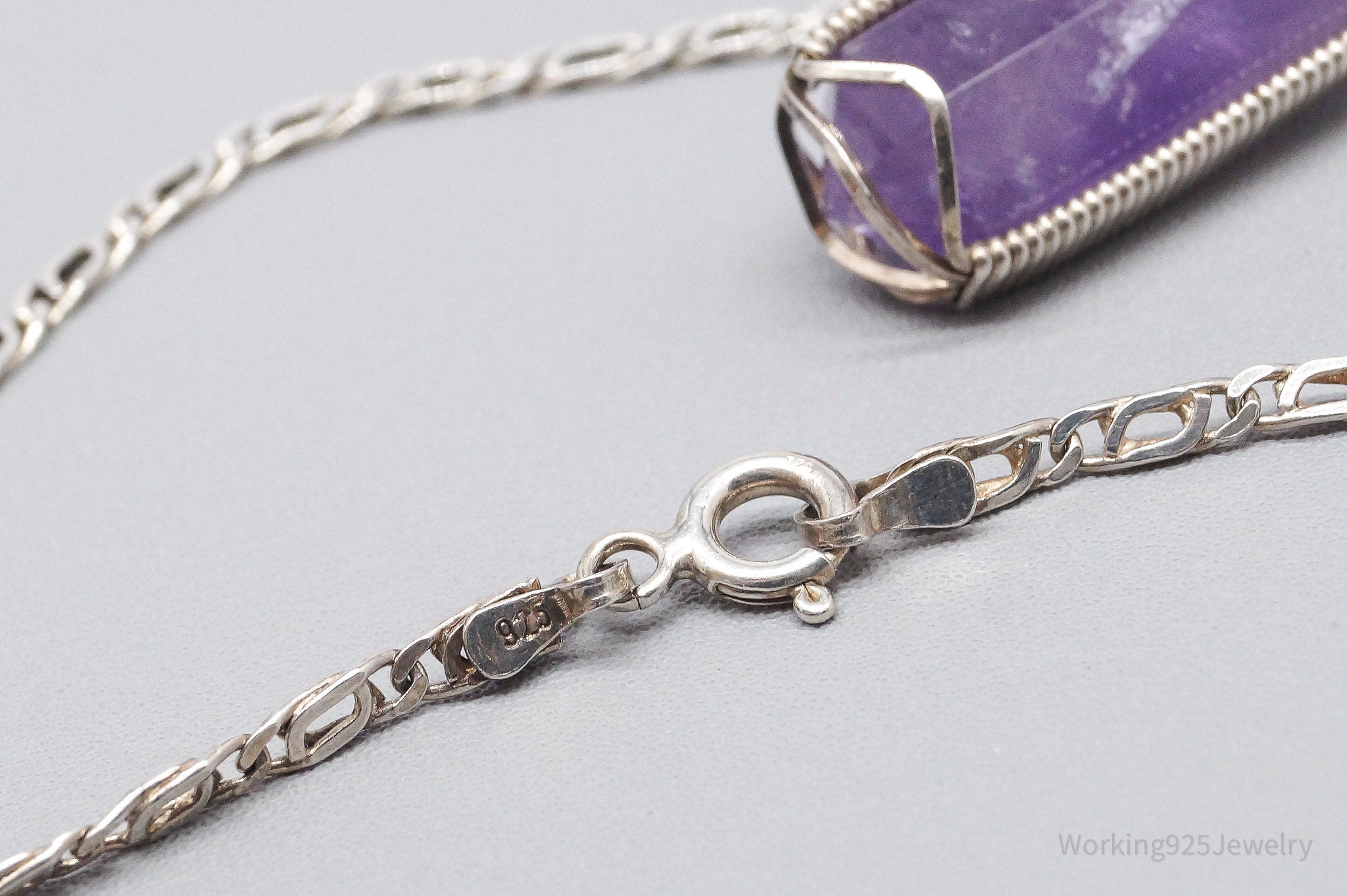 Vintage Amethyst Crystal Sterling Silver Necklace 2"