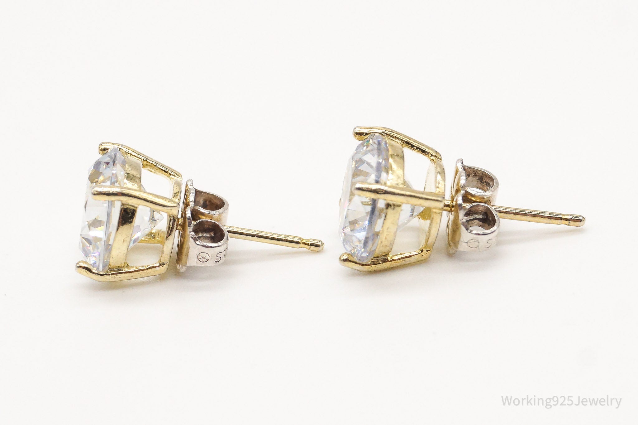 Vintage Large Cubic Zirconia Gold Vermeil Sterling Silver Earrings
