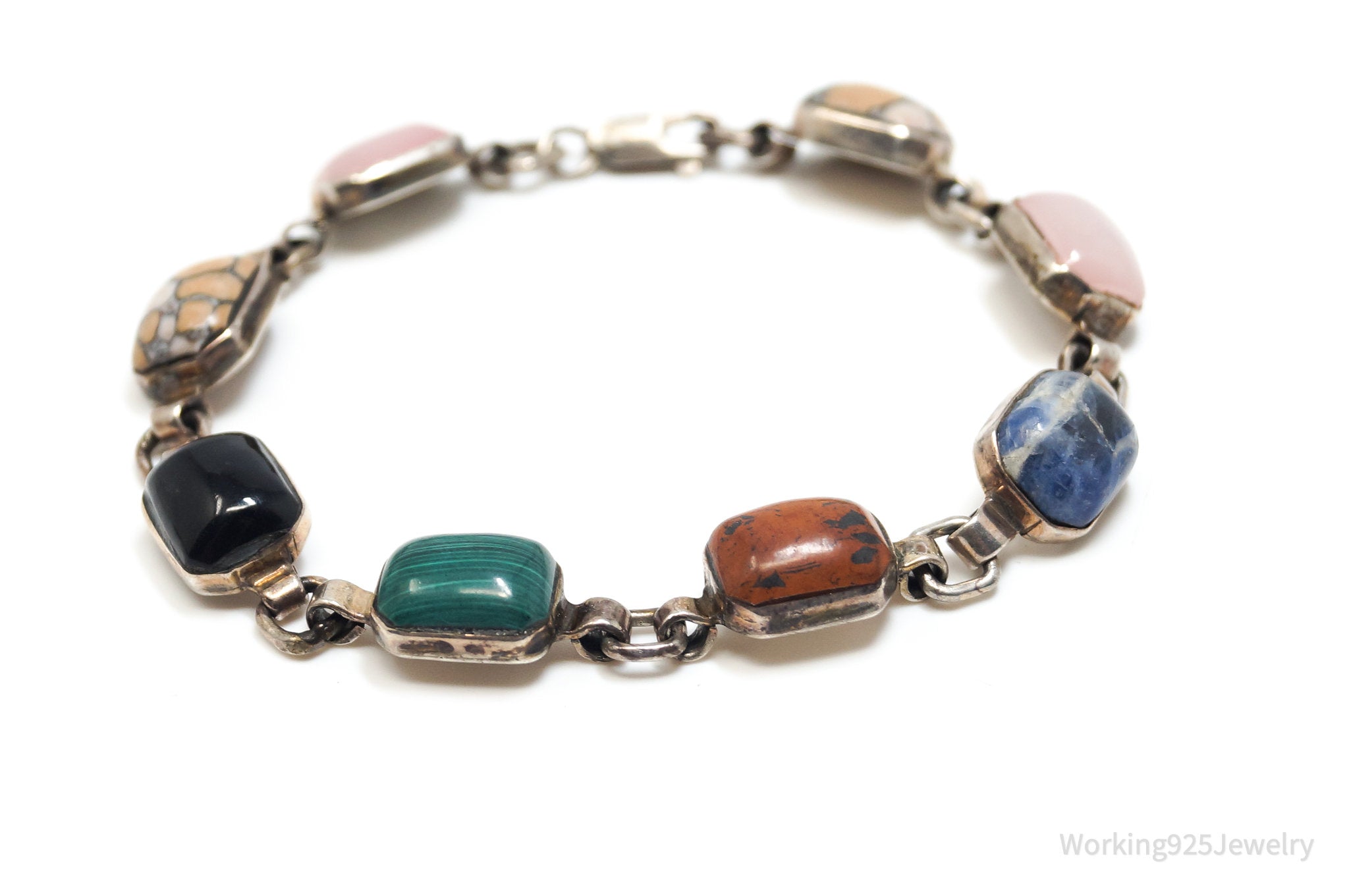 Vintage Mexico Multi Gem Sterling Silver Bracelet