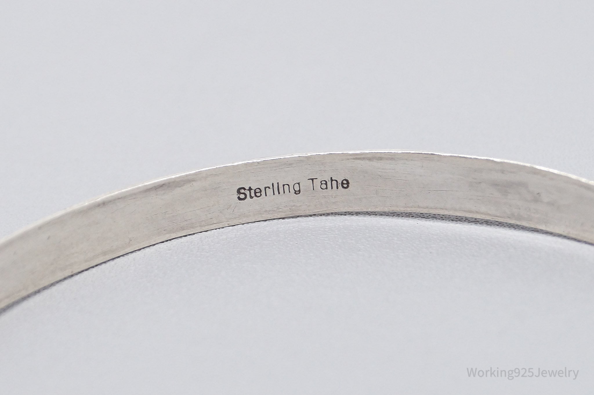 Vintage Native American TAHE Sterling Silver Bangle Bracelet 8"