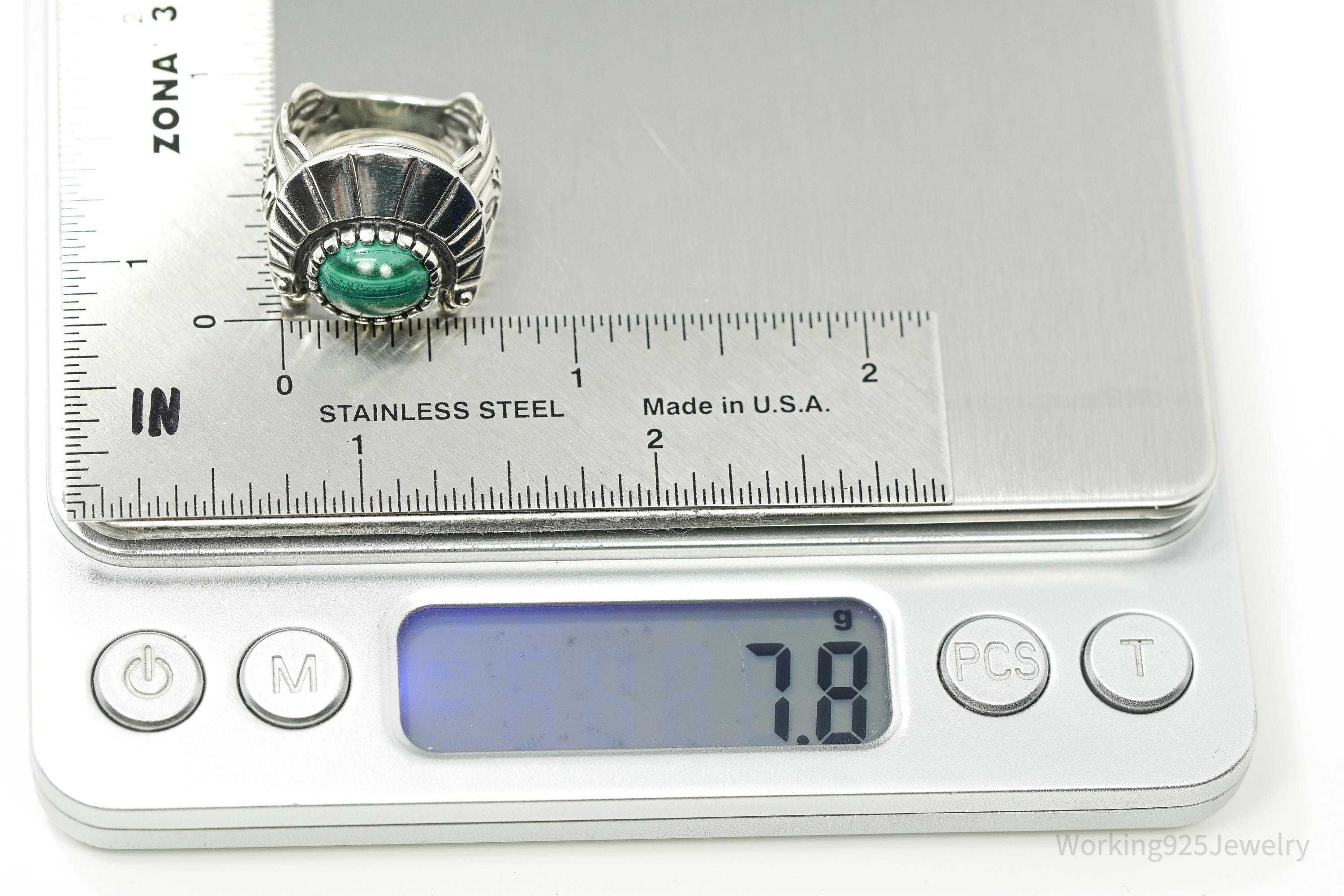 Vintage Carolyn Pollack Relios Fritz Malachite Sterling Silver Ring - Size 6.25