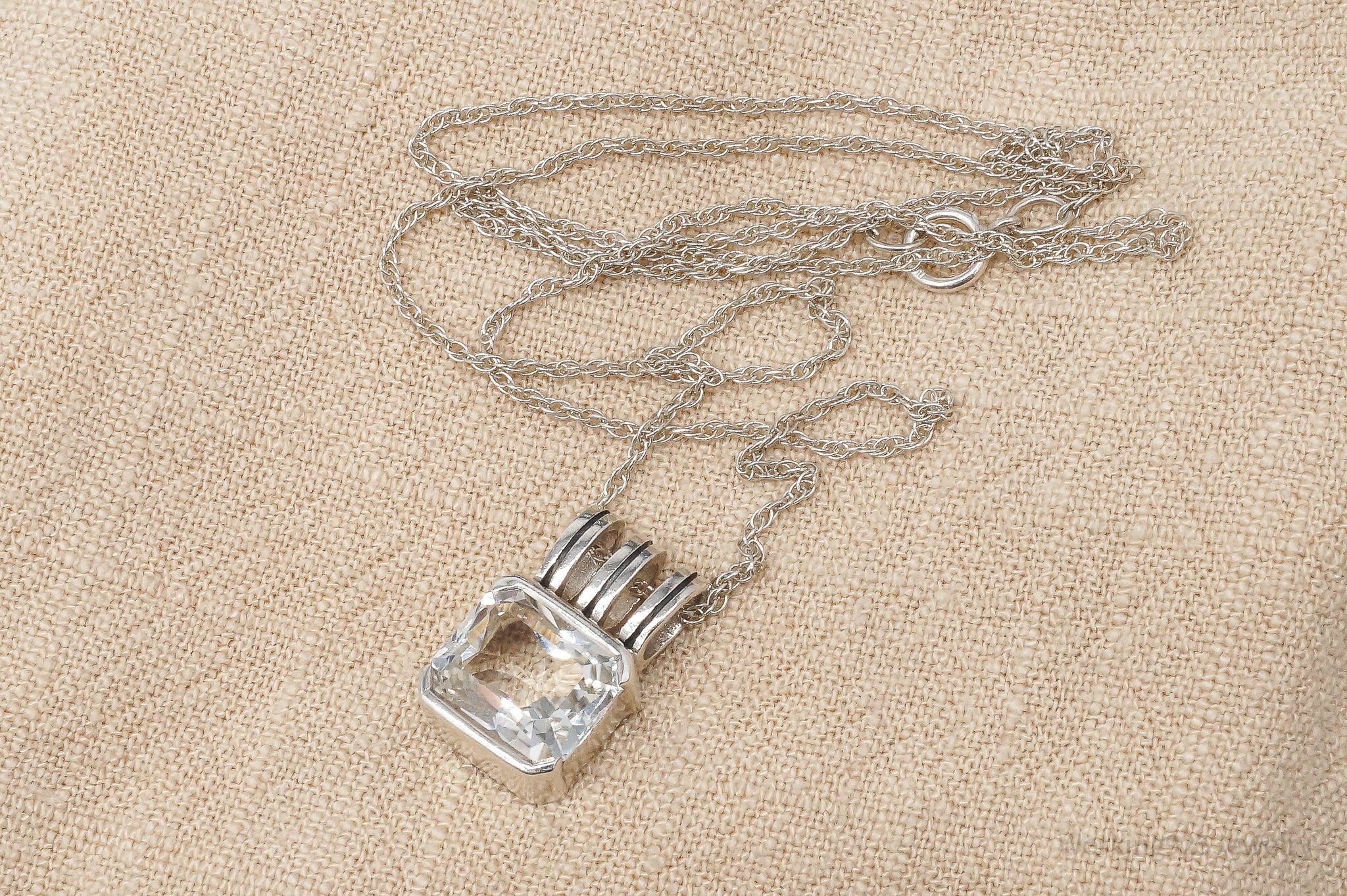 Vintage White Sapphire Sterling Silver Necklace 18"