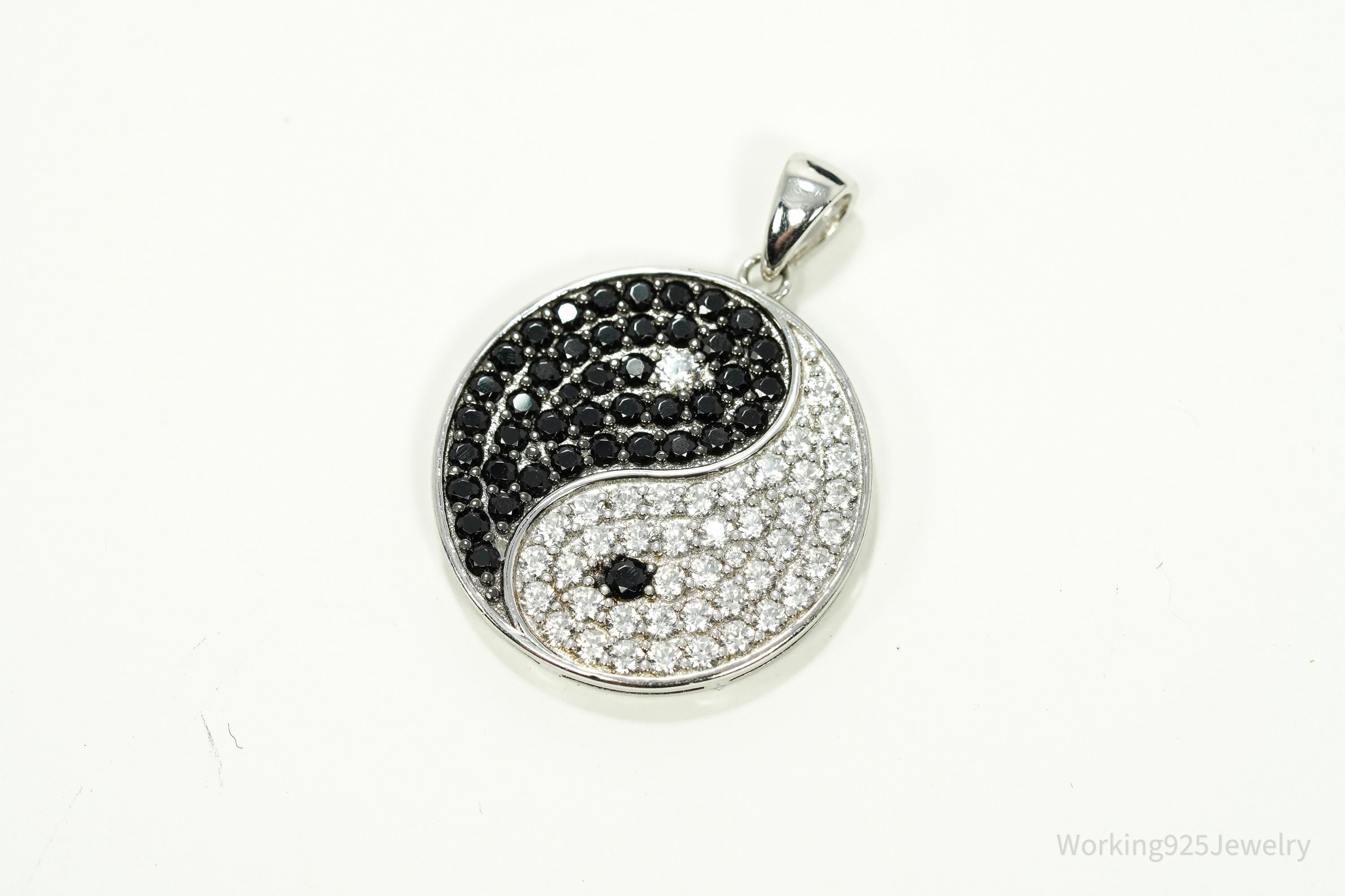Vintage Black Spinel & White Topaz Yin Yang Sterling Silver Pendant