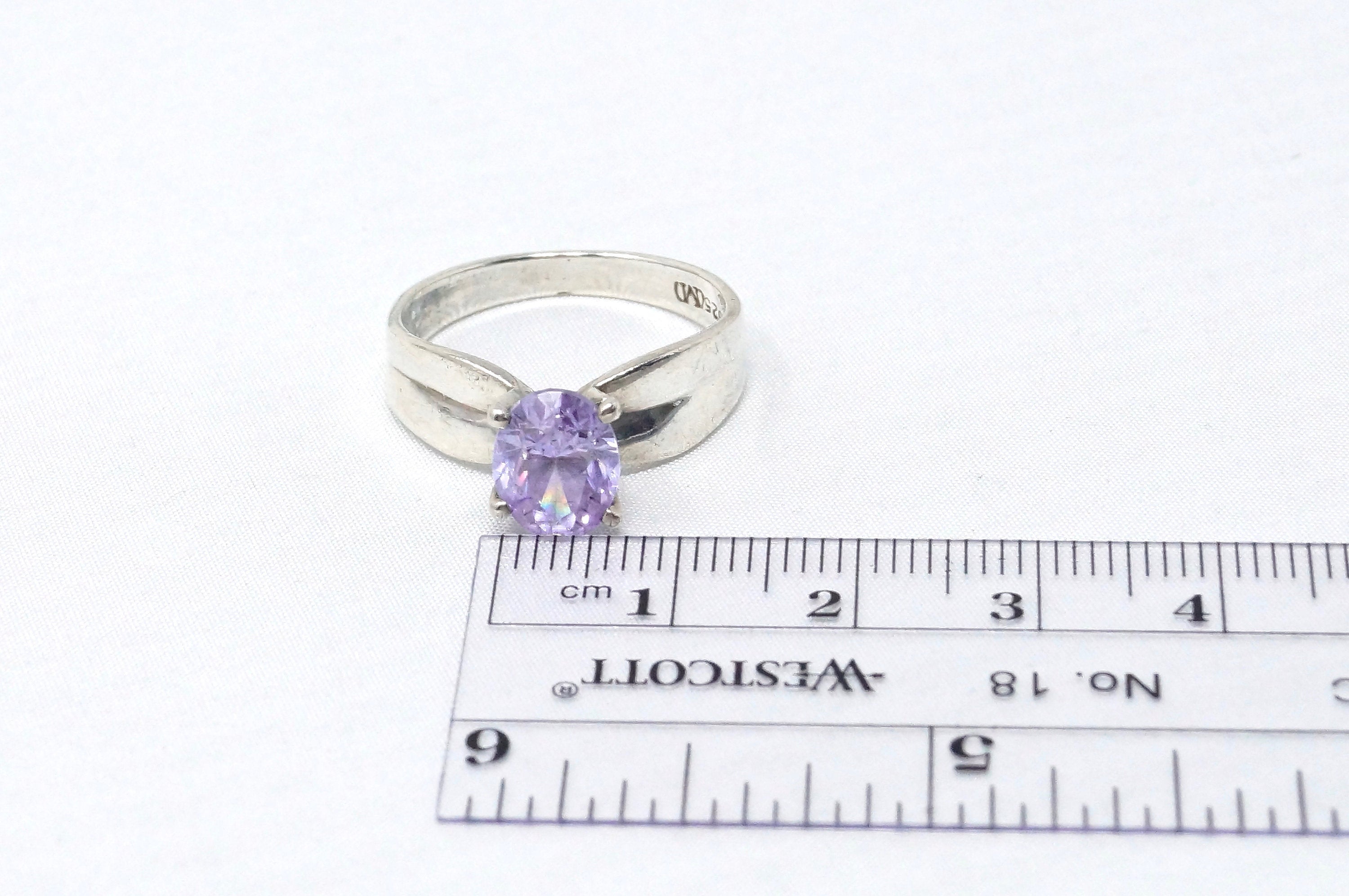 Vintage Solitaire Purple Amethyst Sterling Silver Statement Ring - Size 8.75