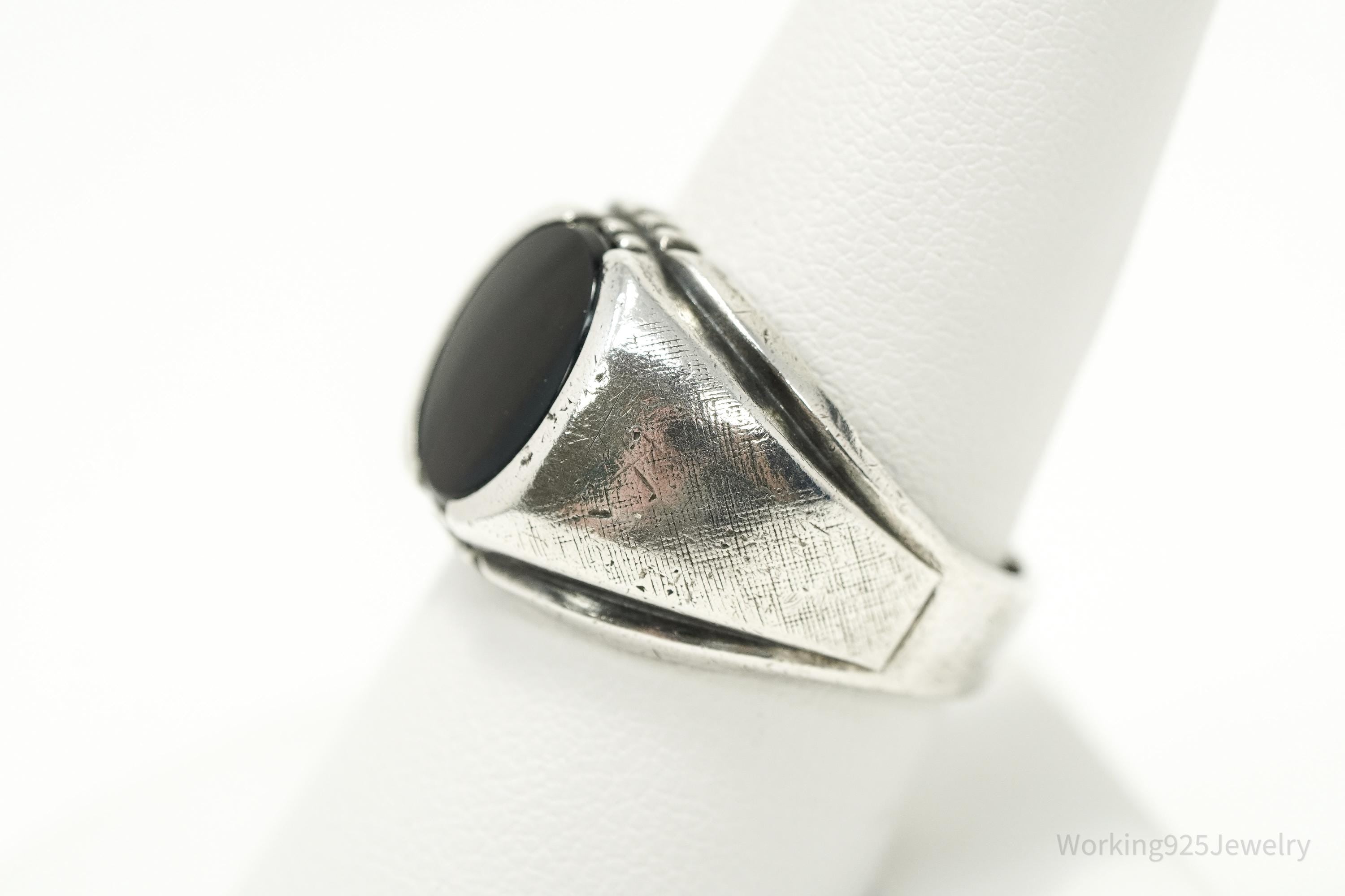 Antique Designer Clark & Coombs Black Onyx Sterling Silver Ring - Size 8.75