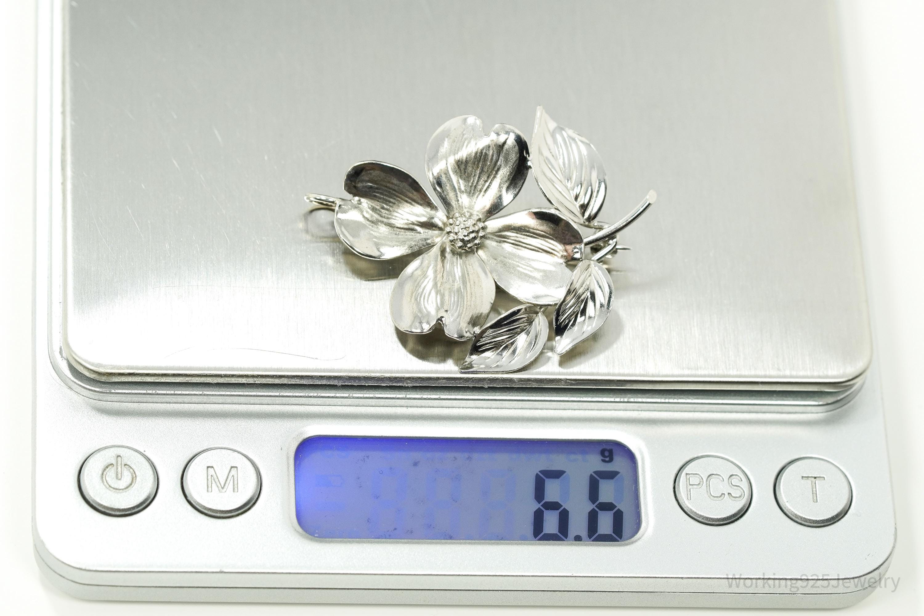 Vintage HSB Flower Sterling Silver Brooch Pin Pendant