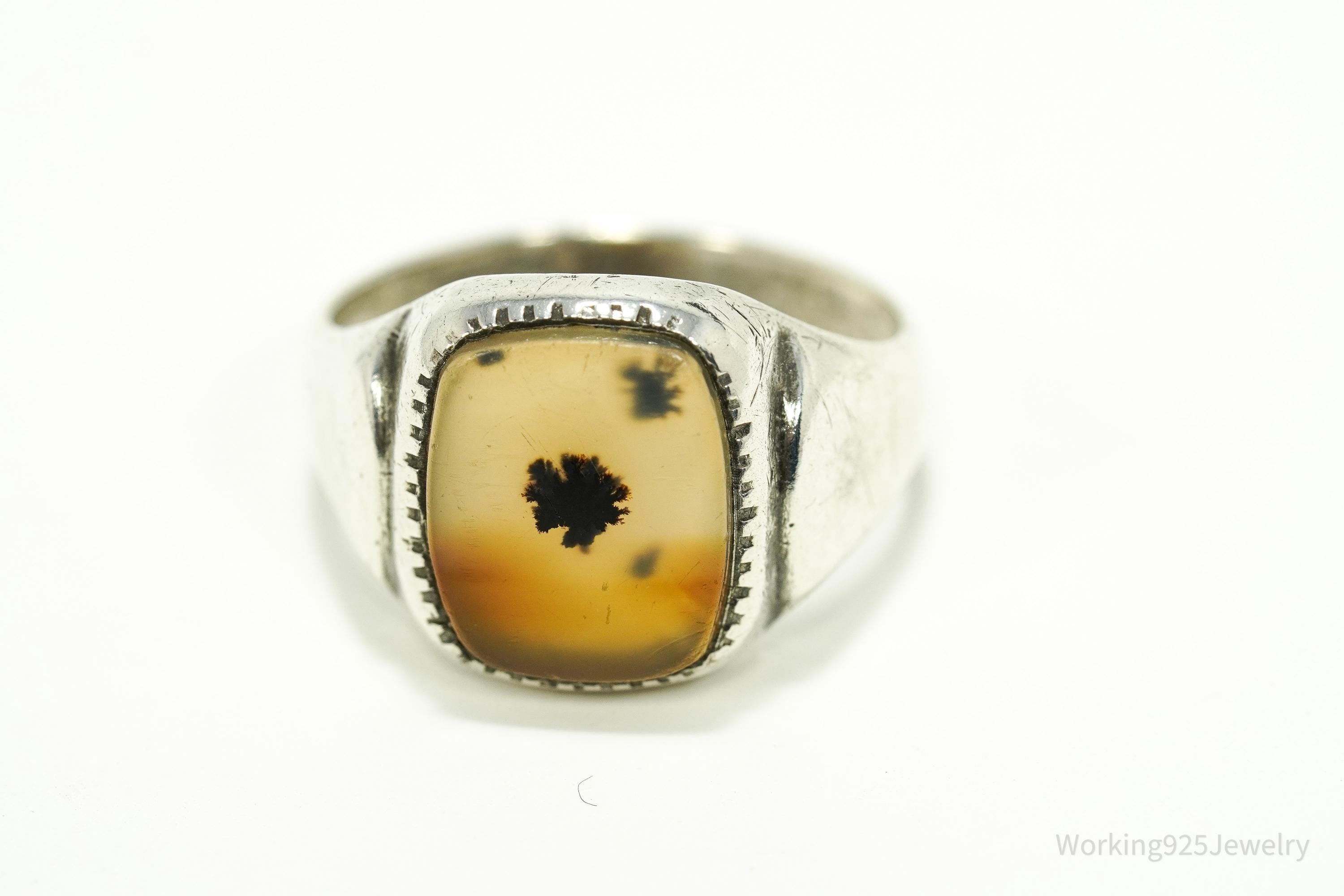 Antique Agate Sterling Silver Ring Size 13.25