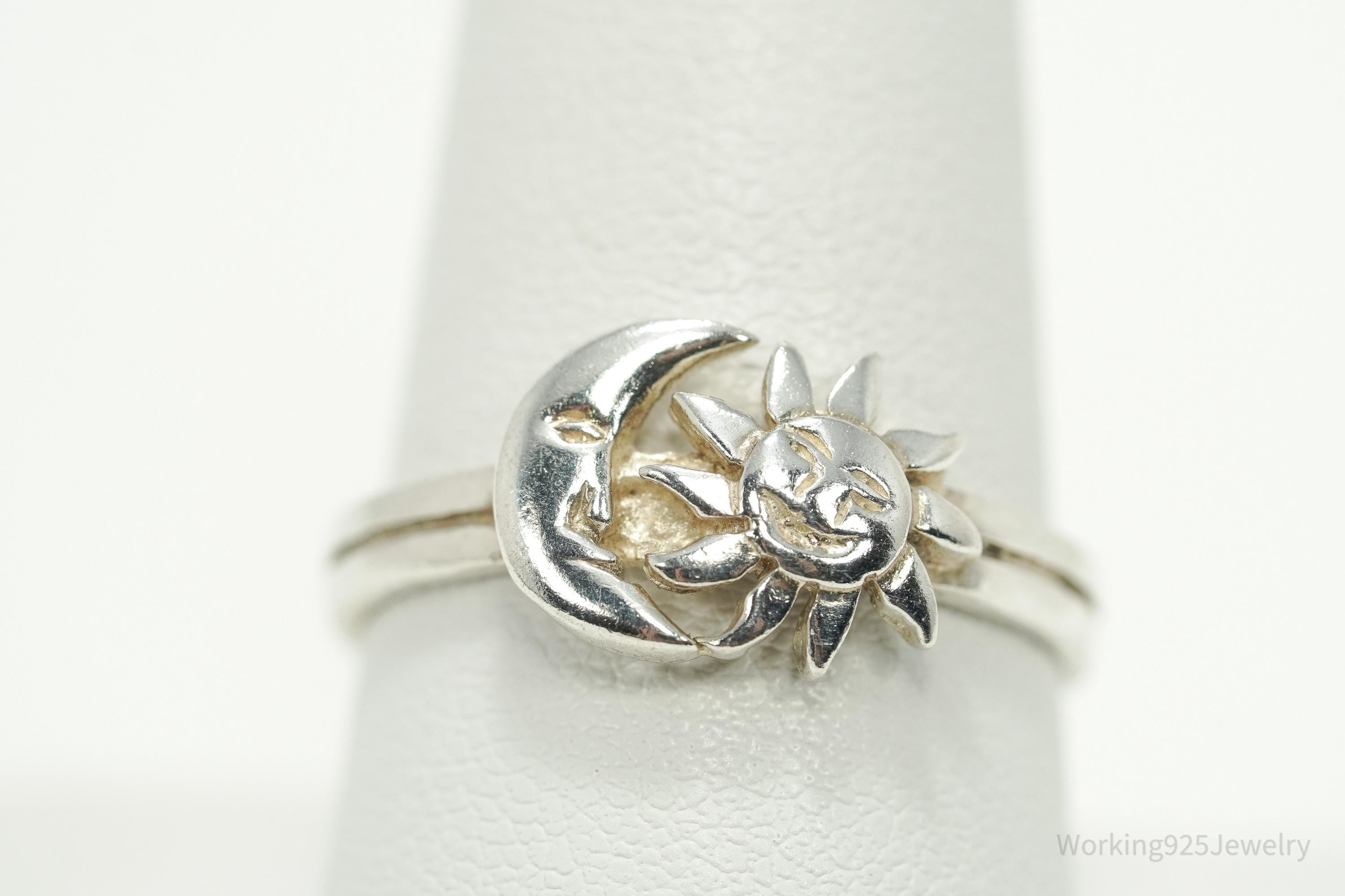 Vintage Sun & Moon Sterling Silver Ring - Size 9