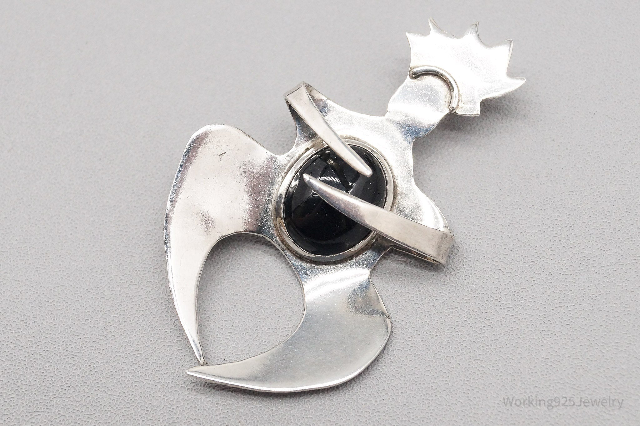 Vintage Black Onyx Sterling Silver Brooch Pin