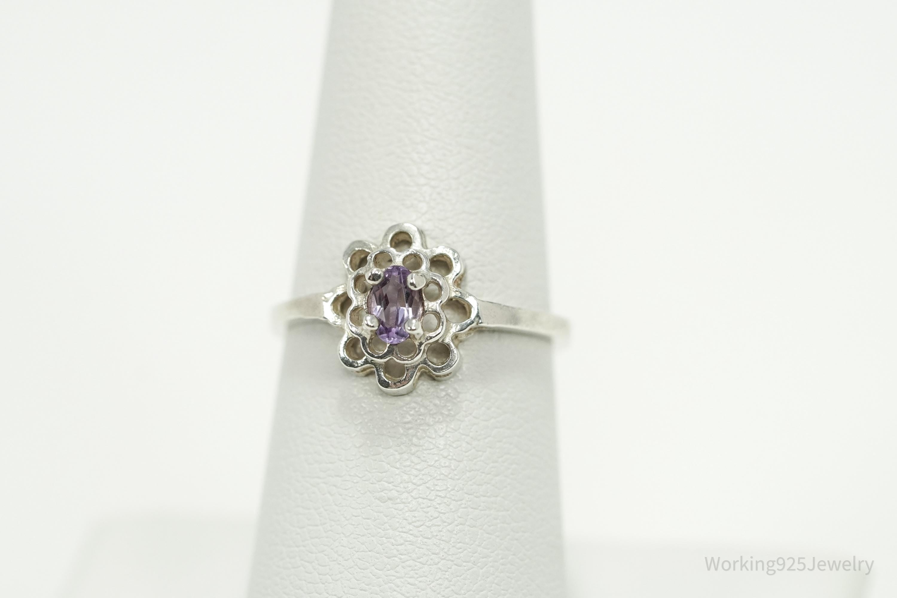 Vintage Amethyst Sterling Silver Ring - Size 6.75