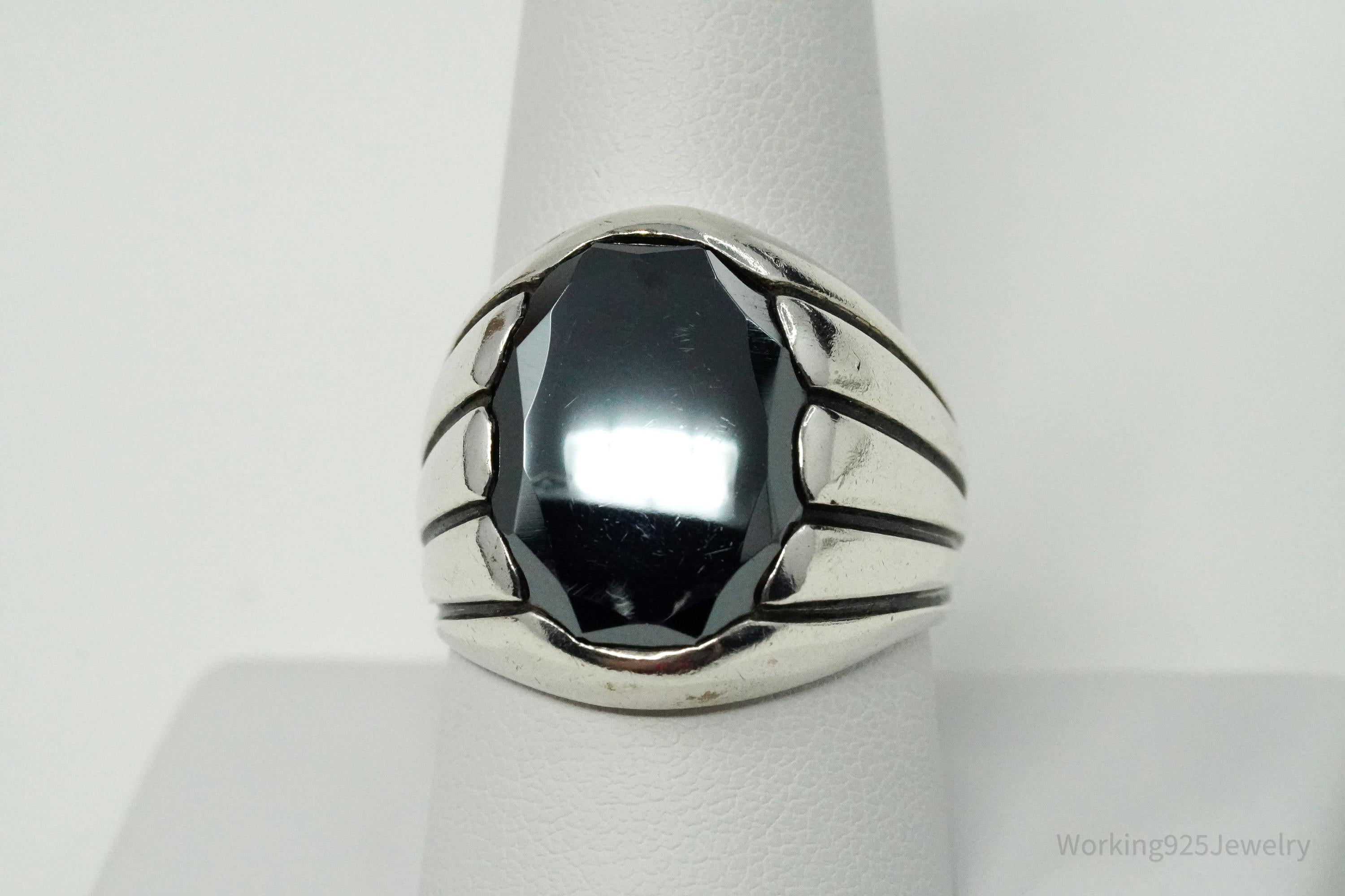 Vintage Designer WM Co Hematite Sterling Silver Ring - Size 9.5