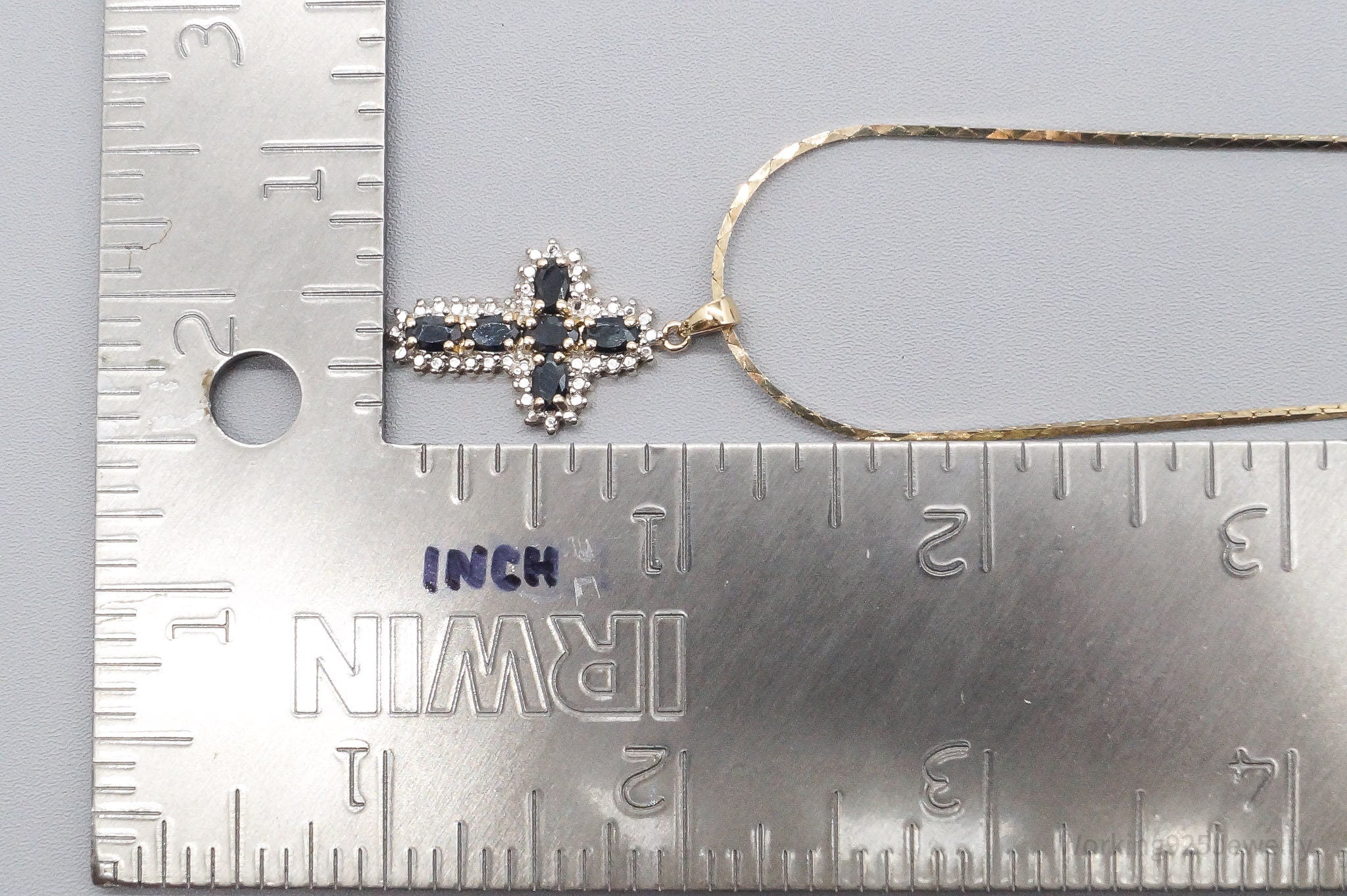 VTG Ross Simons Sapphires Cross Gold Over Sterling Silver Necklace 22"