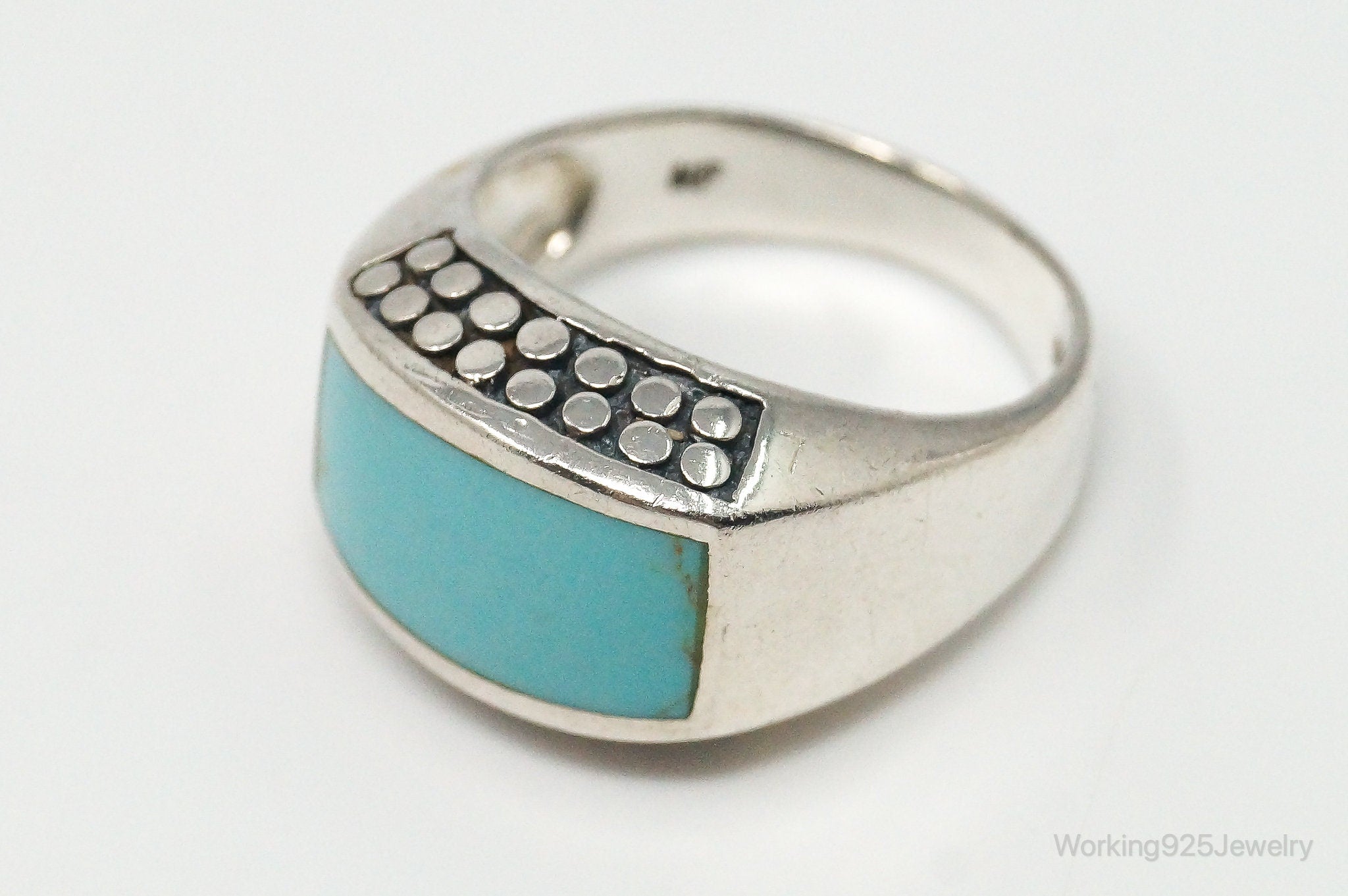 Vintage Large Turquoise Sterling Silver Ring - Size 7