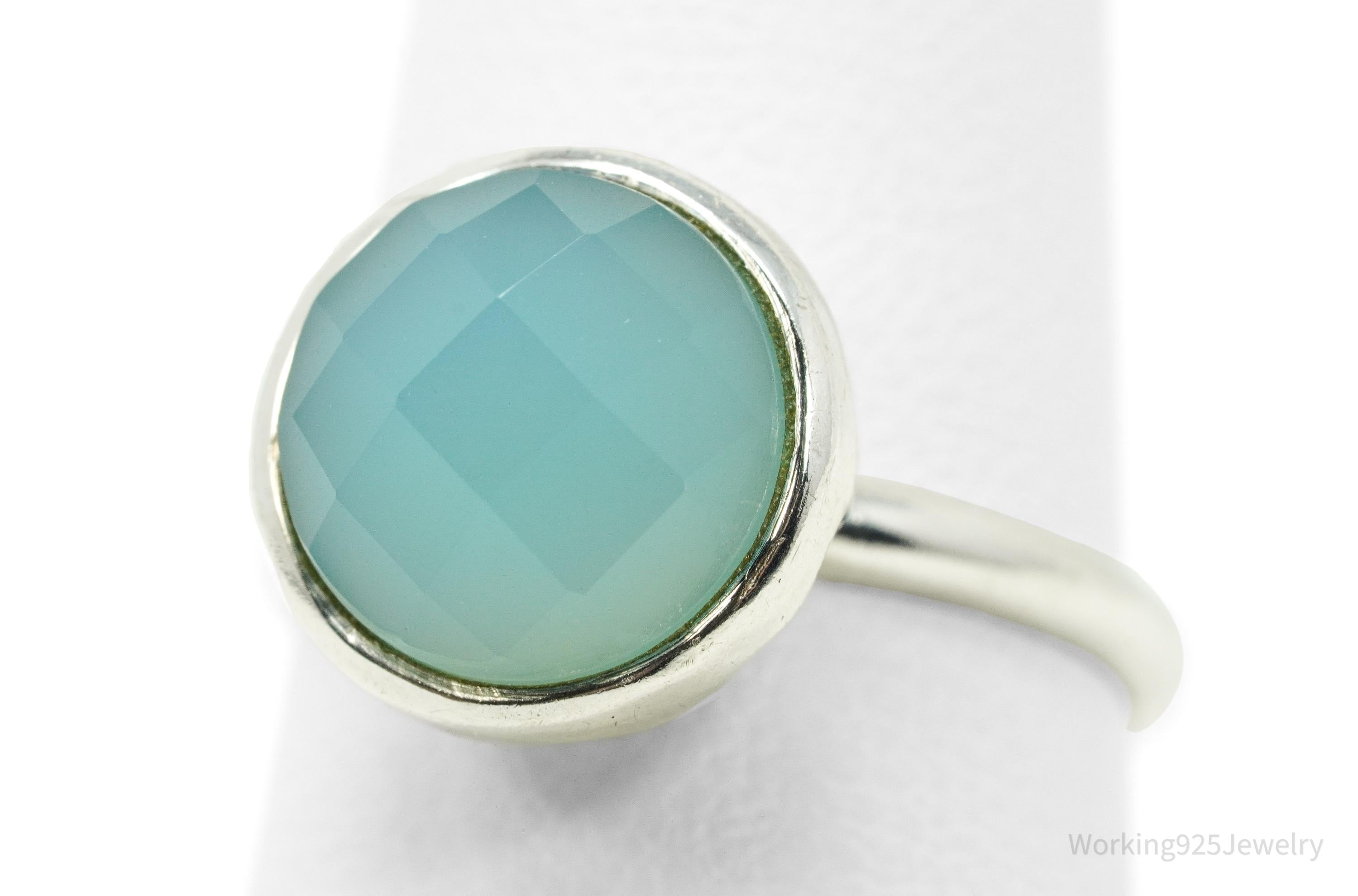 Vintage Chalisa Aqua Blue Chalcedony Sterling Silver Ring - Size 6