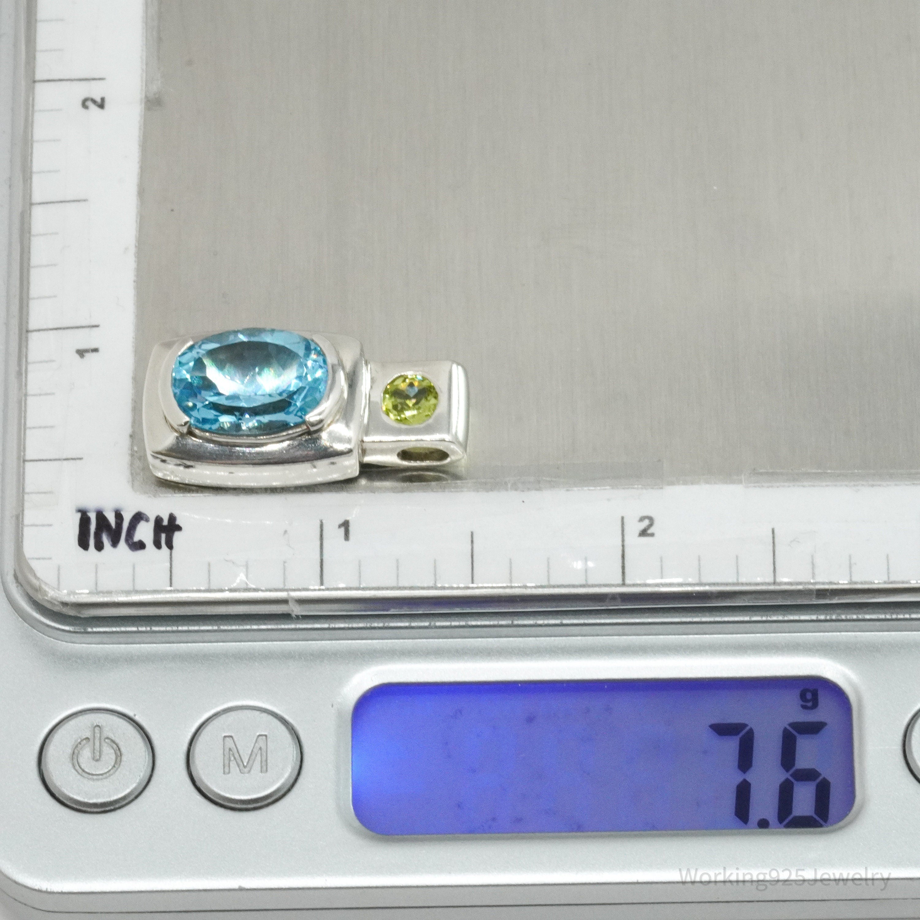 Vintage Blue Topaz & Peridot Sterling Silver Necklace Pendant