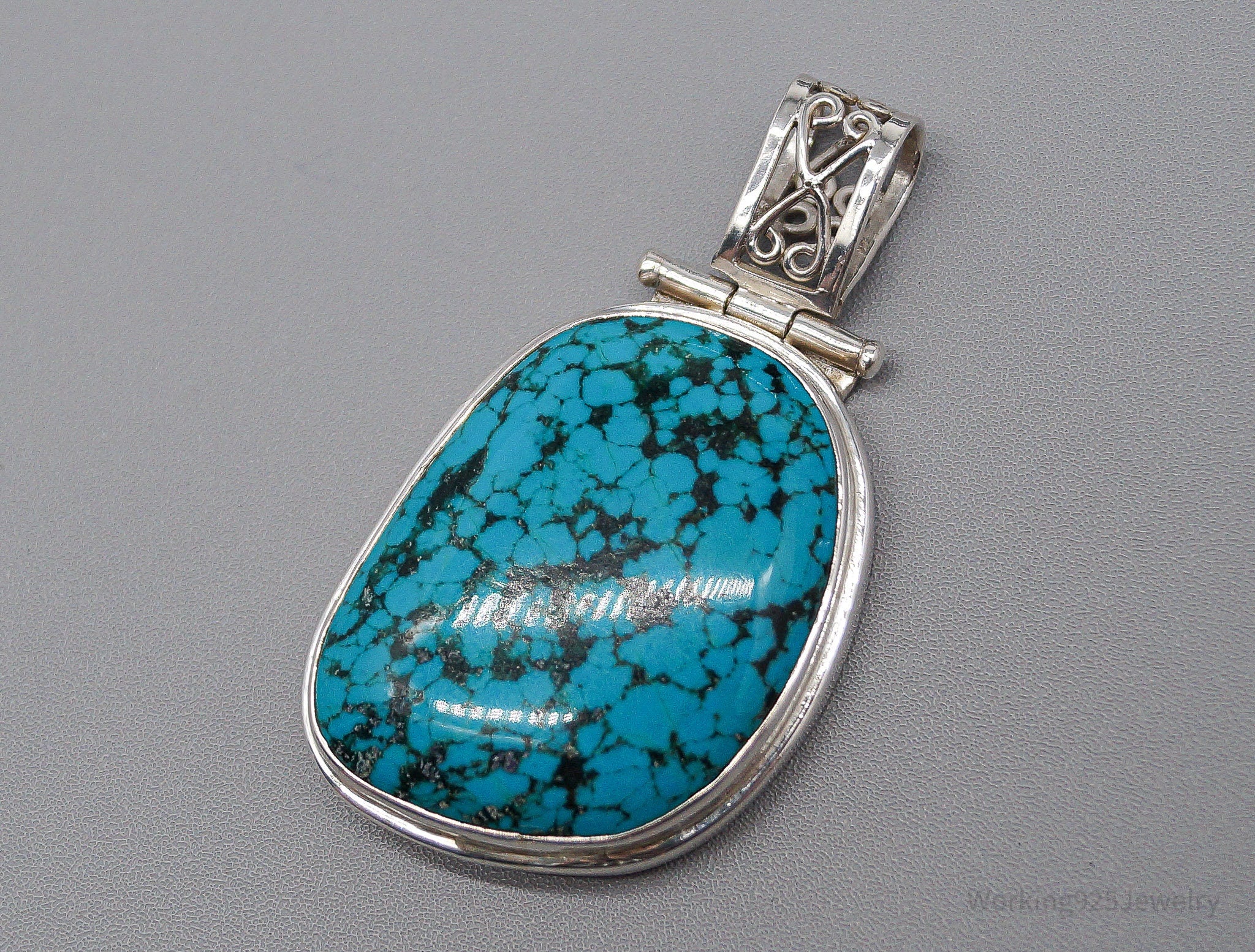 Large Vintage Blue Turquoise Sterling Silver Pendant