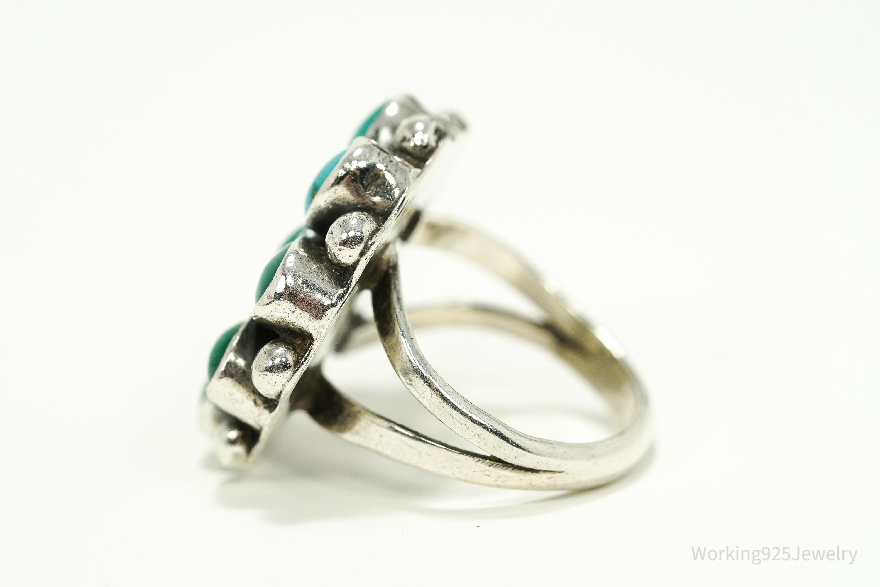 Vintage Handmade Native American Turquoise Unsigned Silver Ring - Size 7.25