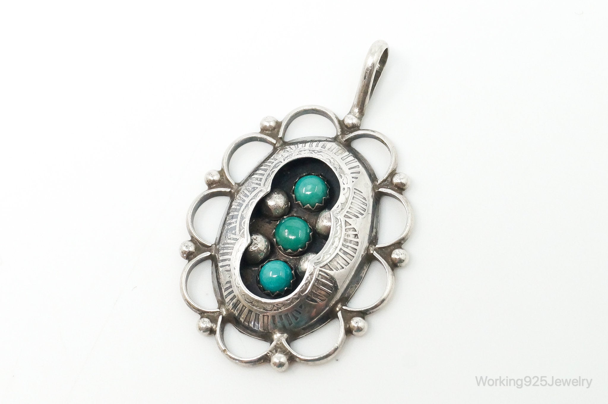 Vintage Native American Unsigned Turquoise Sterling Silver Pendant