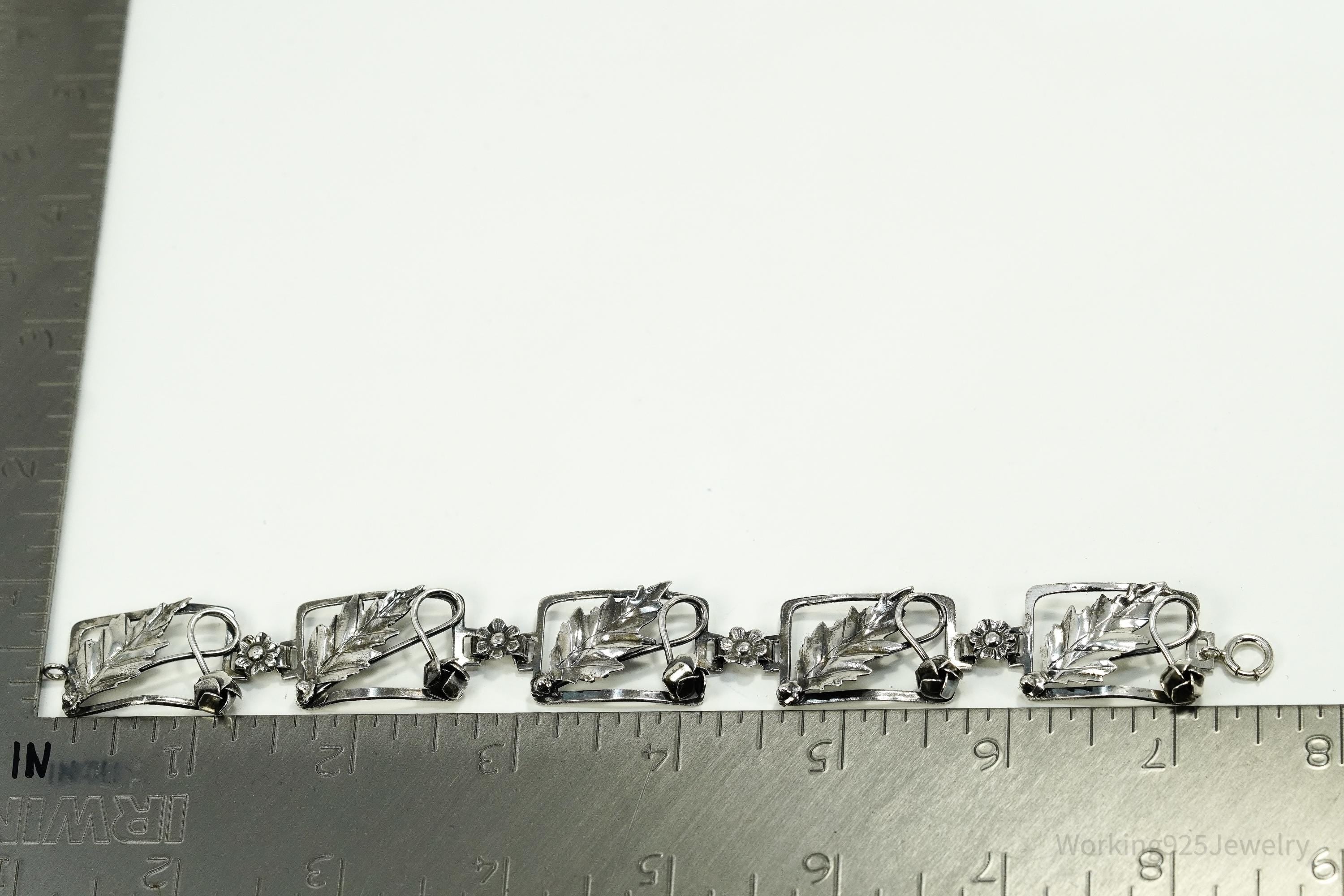 Antique Floral Sterling Silver Bracelet 7.5"