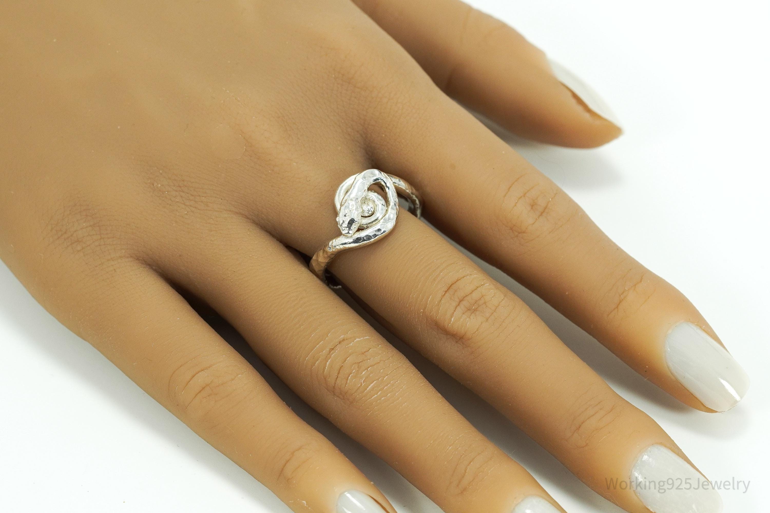 Vintage Handmade Wrapped Snake Sterling Silver Ring - Size 9.5