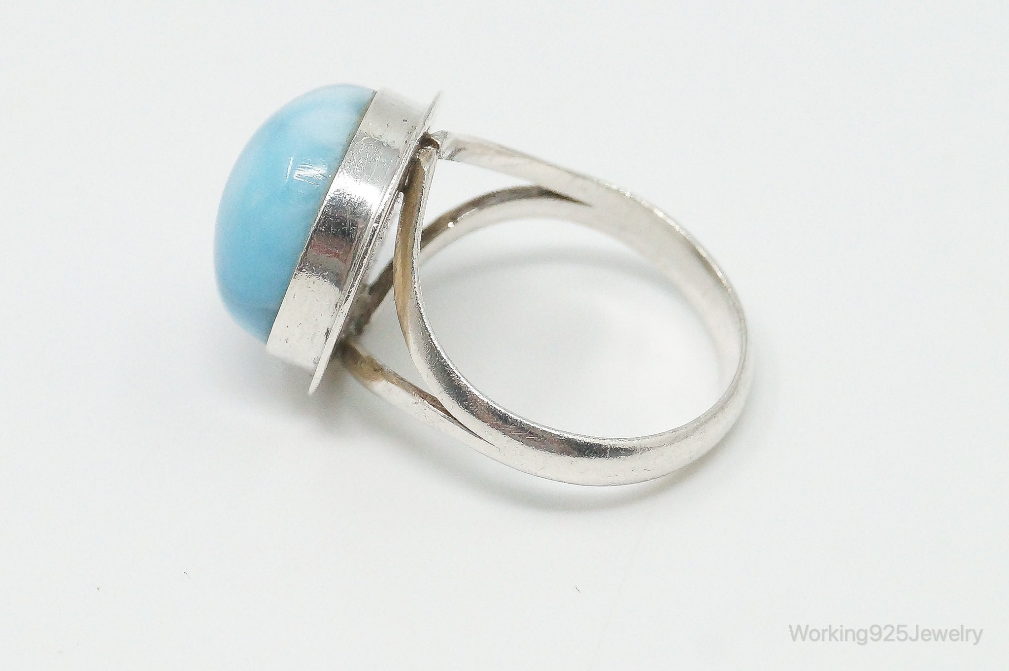 Vintage Large Blue Larimar Sterling Silver Ring - Size 7.25