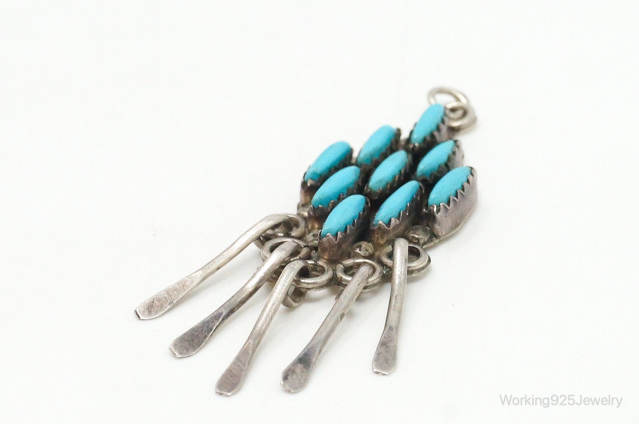 Vintage Native American Zuni Turquoise Sterling Silver Pendant