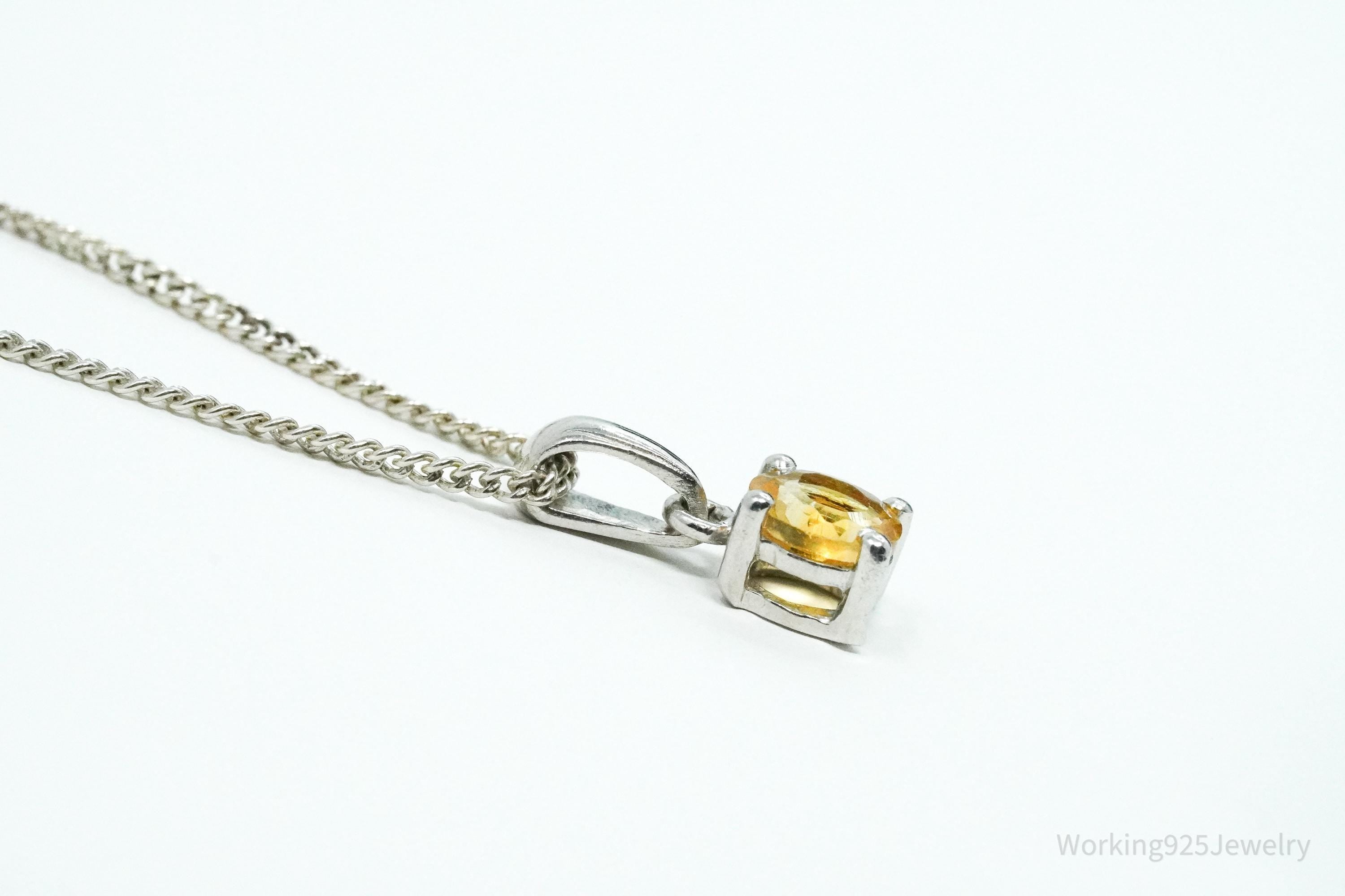 Vintage Citrine Sterling Silver Necklace 19"