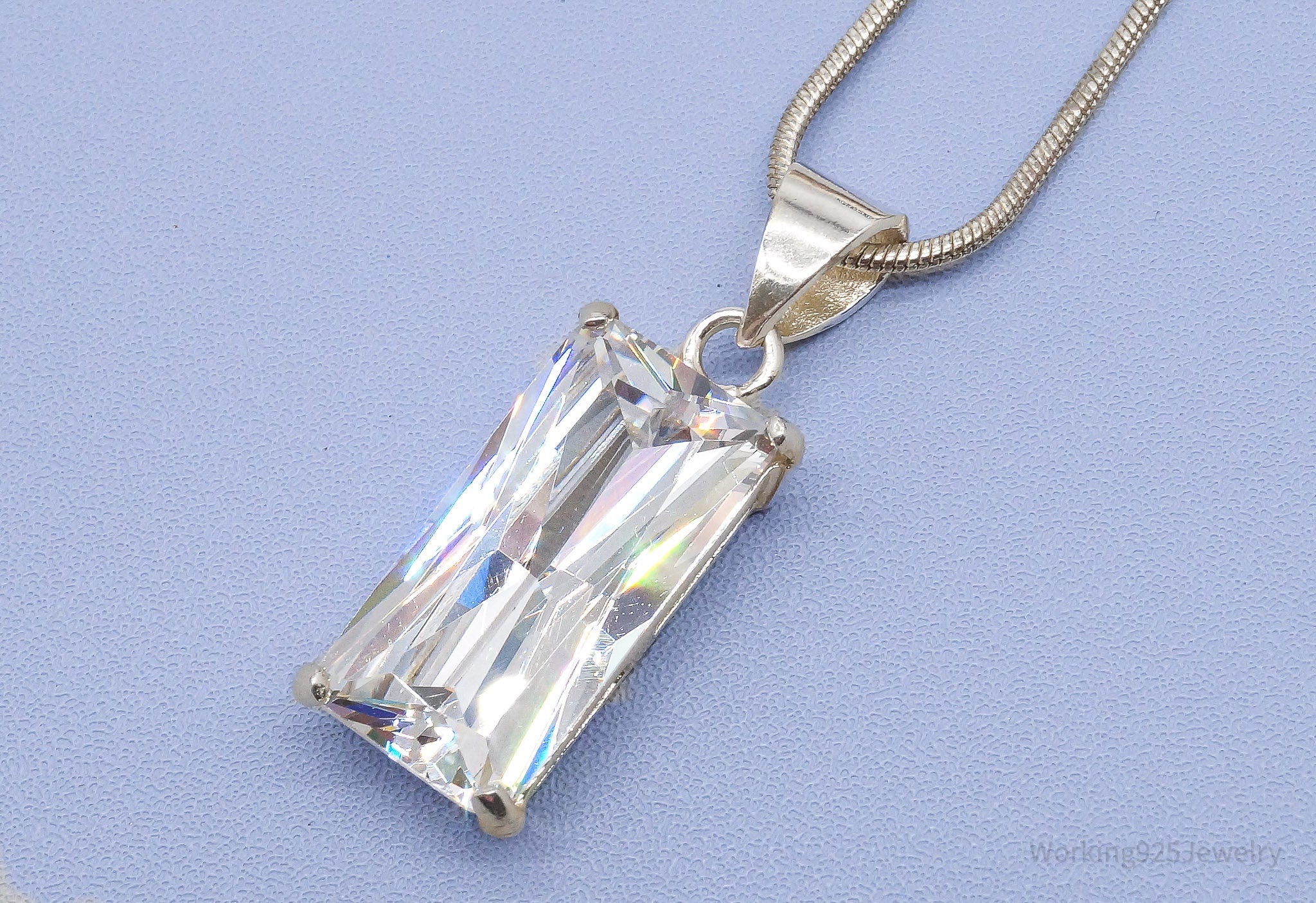 Vintage Large Cubic Zirconia Sterling Silver Necklace 24"