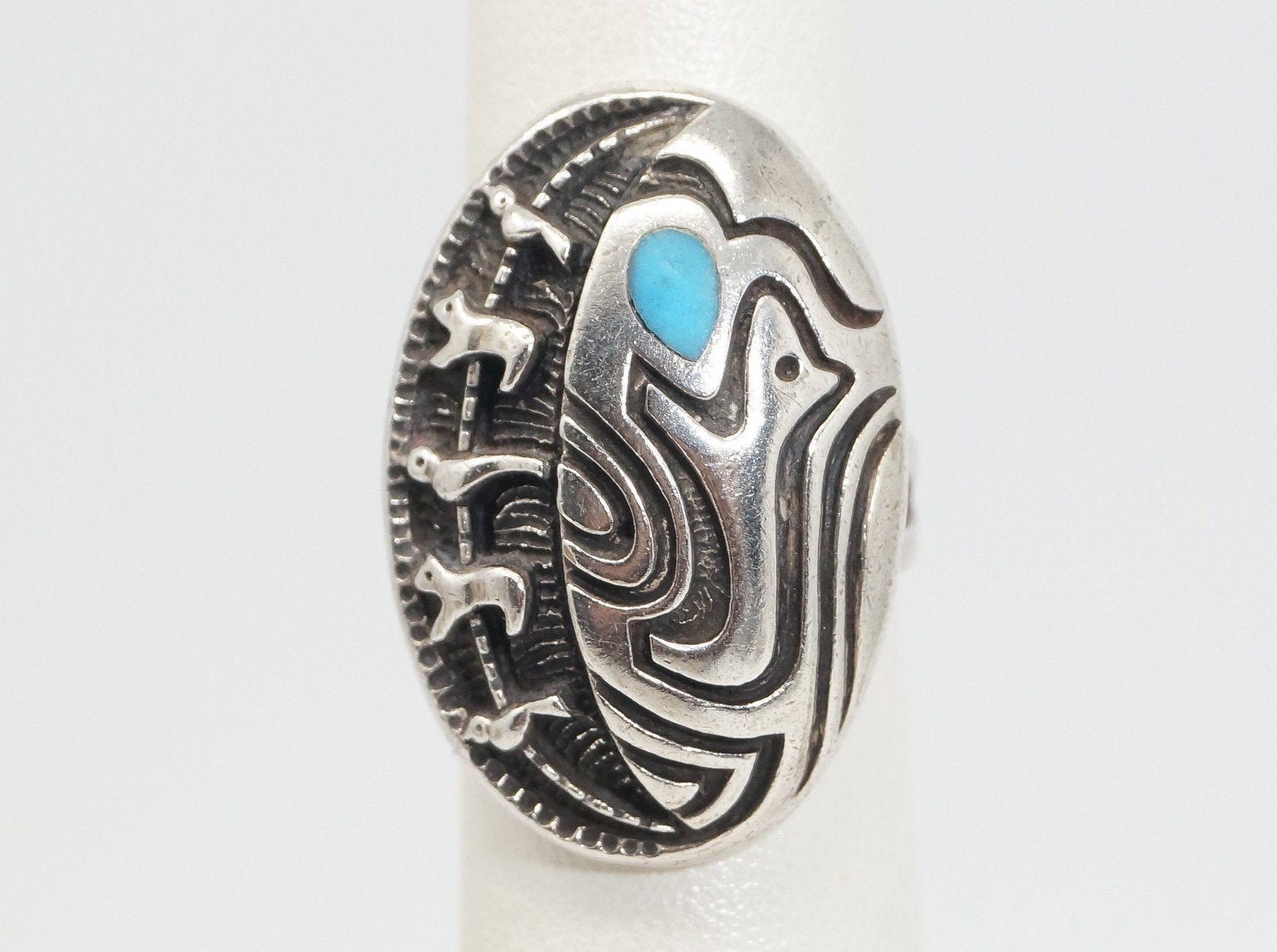 Vintage Native American Turquoise Unsigned Sterling Silver Ring - SZ 6.75