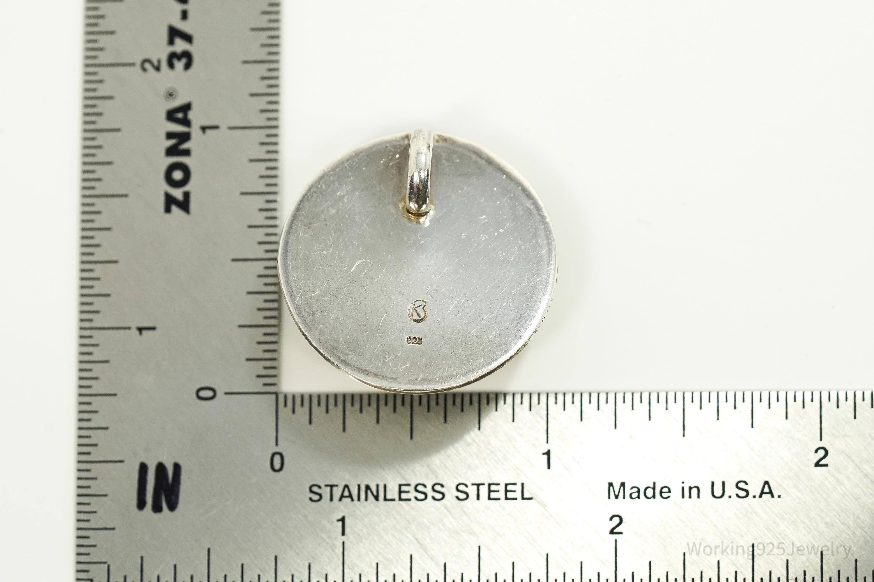 Vintage Carved Sleeping Moon Face Sterling Silver Pendant