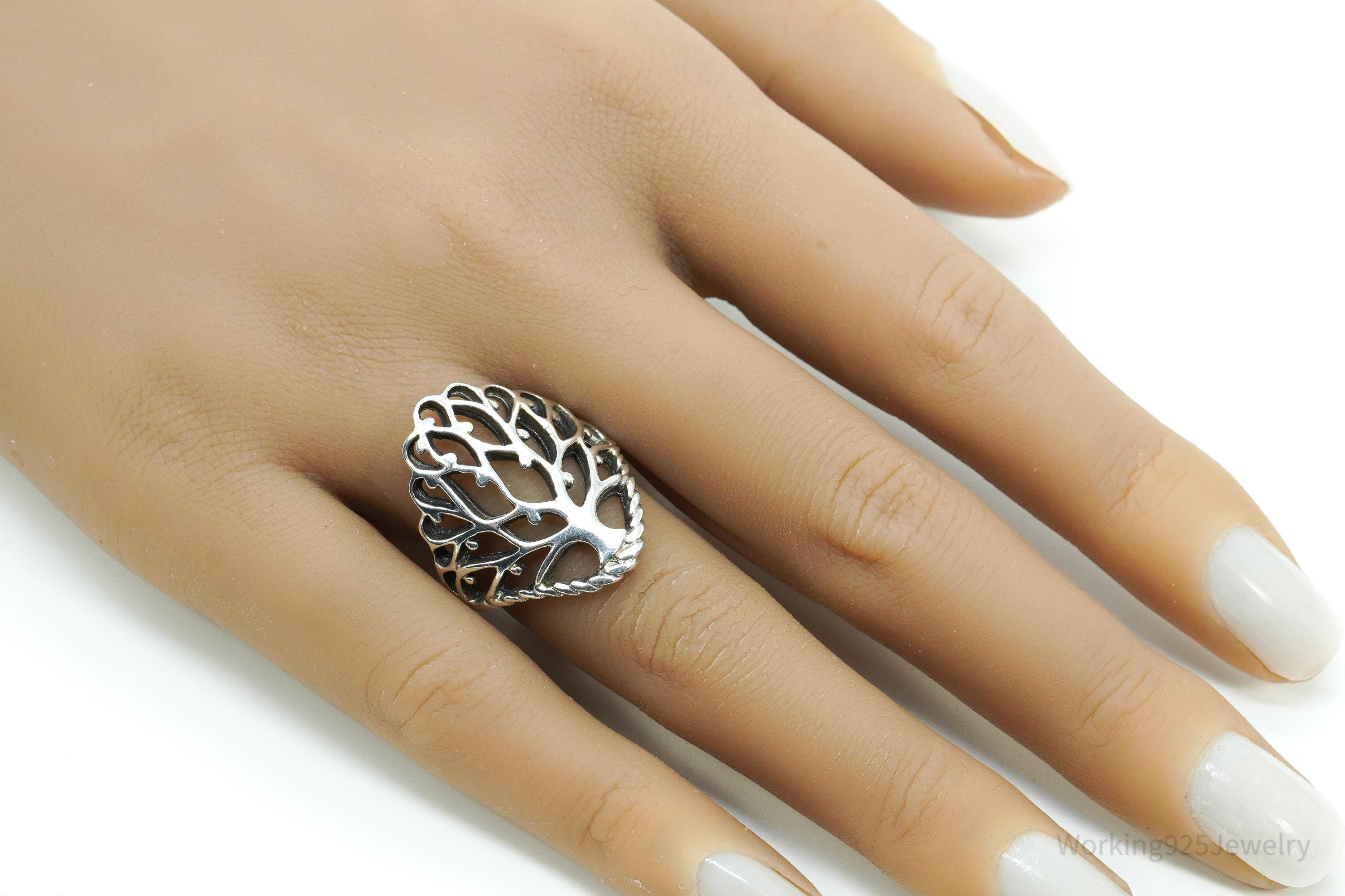 Vintage Tree Of Life Sterling Silver Ring - Size 8.25