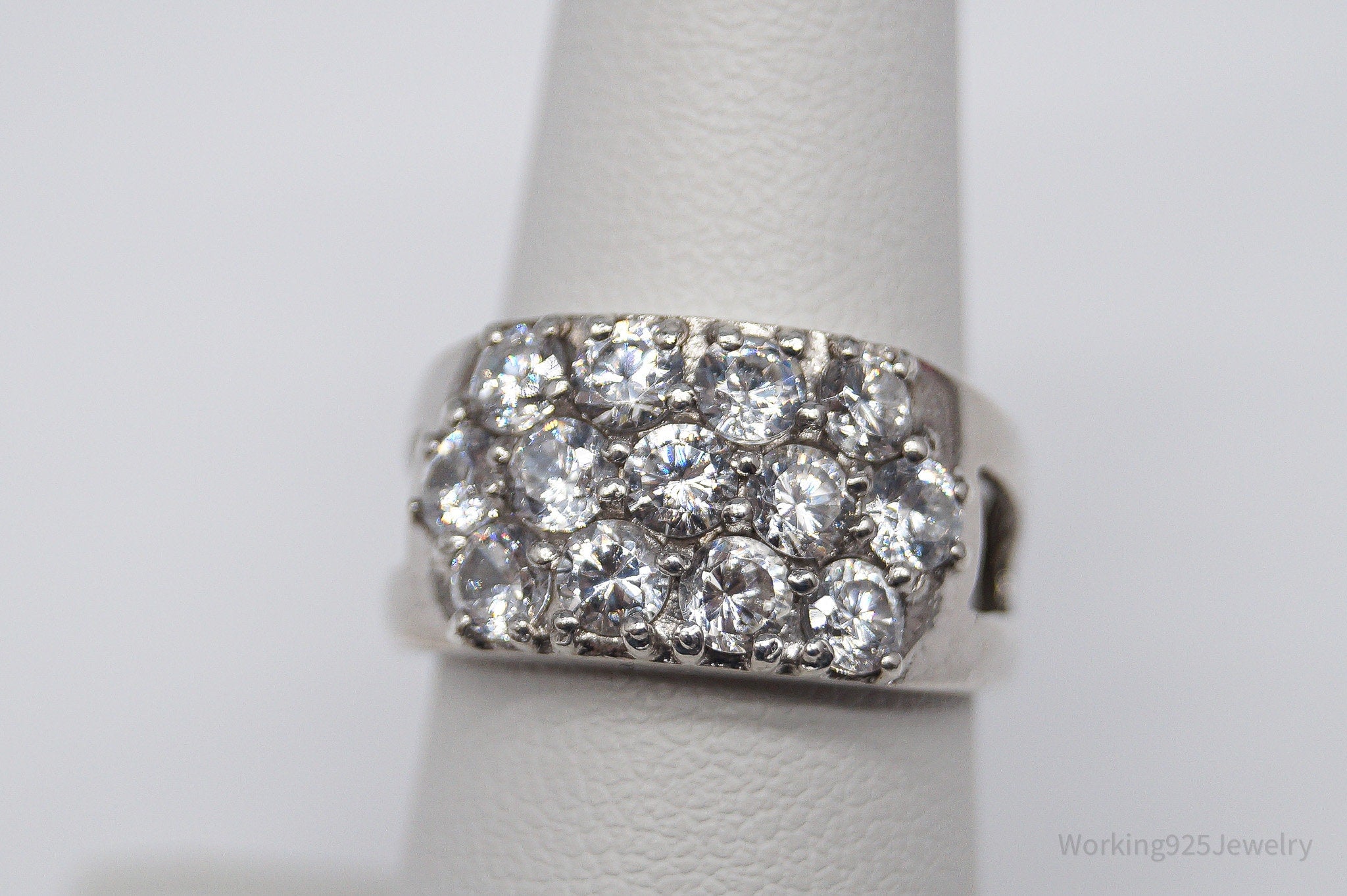 Vintage Cubic Zirconia Sterling Silver Band Ring - Size 6.75