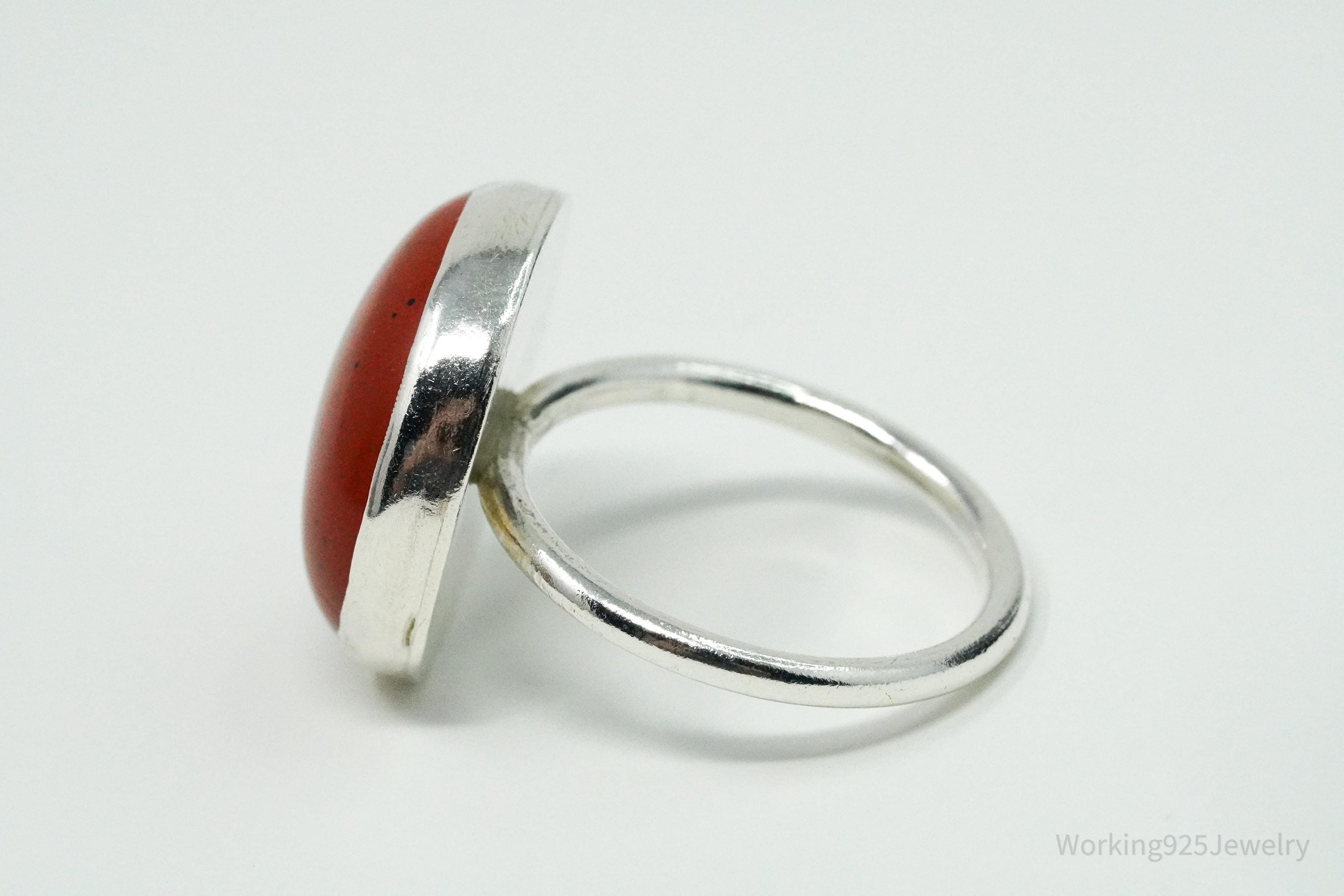 Vintage Red Jasper Modernist Style Silver Ring - Size 9.25